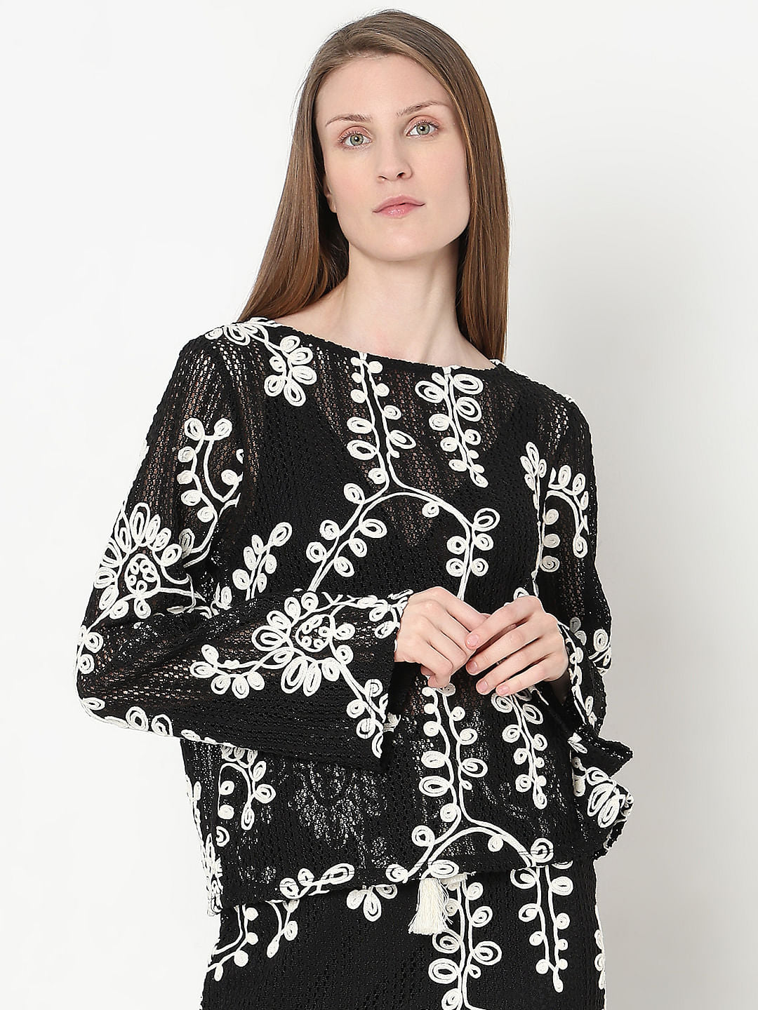 Black Embroidered Co-Ord Set Top
