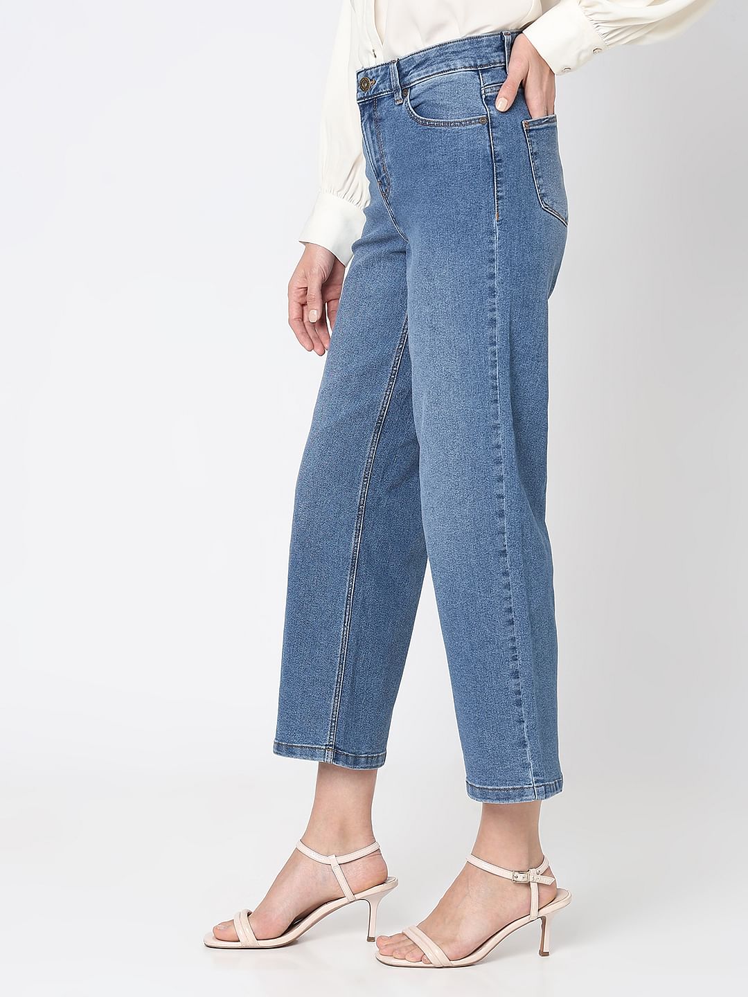 Blue High Rise Washed Zoey Wide-Leg Jeans