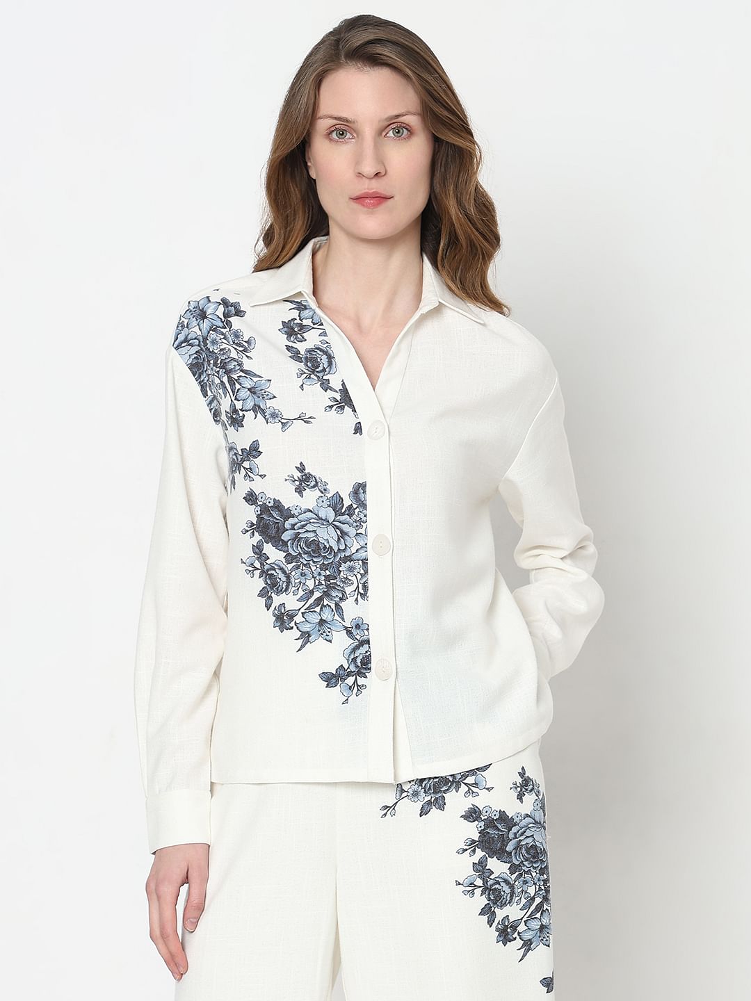 White Floral Co-Ord Set Shirt