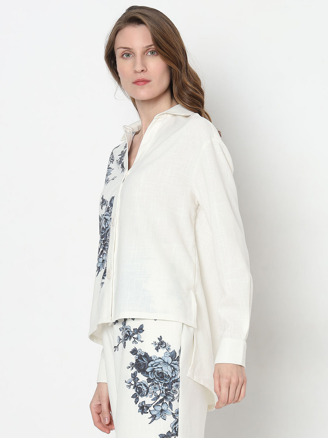 White Floral Co-Ord Set Shirt