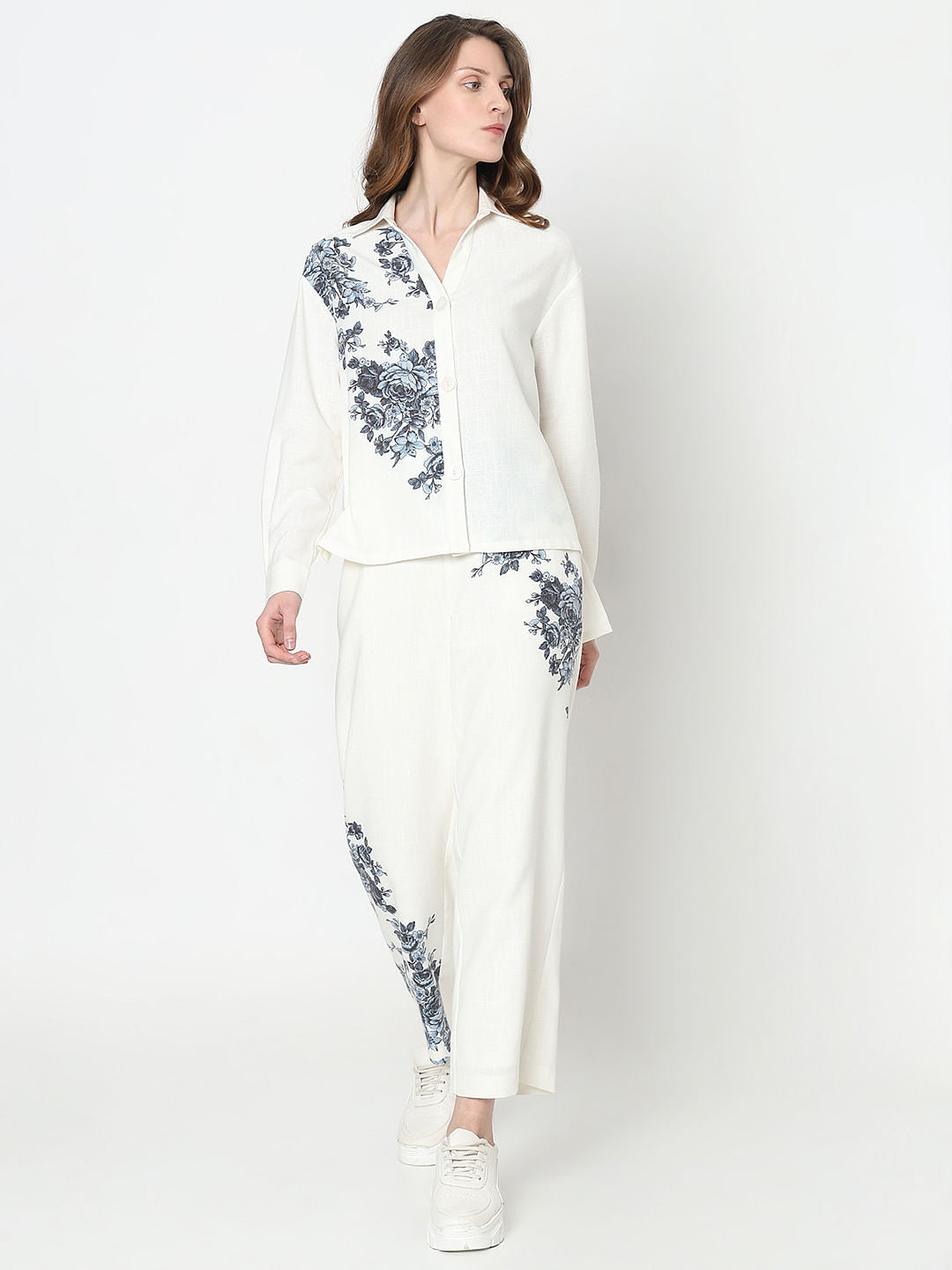 White Floral Co-Ord Set Shirt