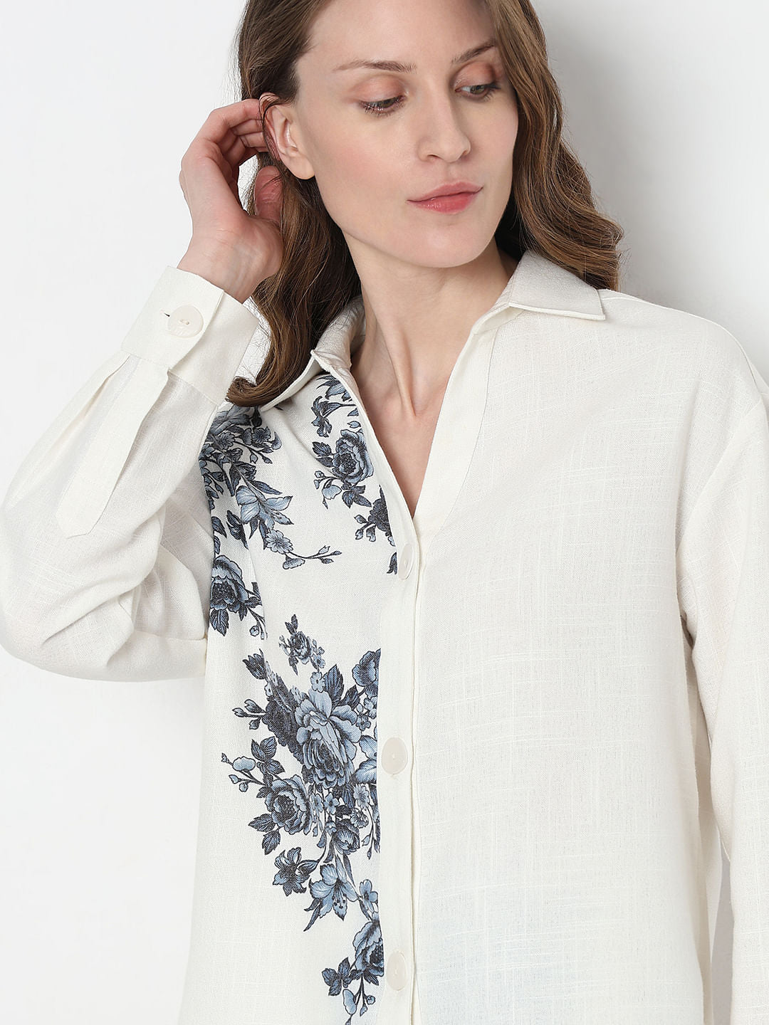 White Floral Co-Ord Set Shirt