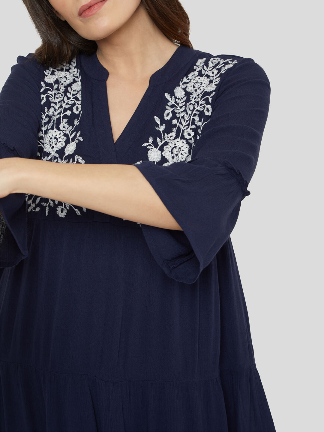Blue Embroidered Shift Dress