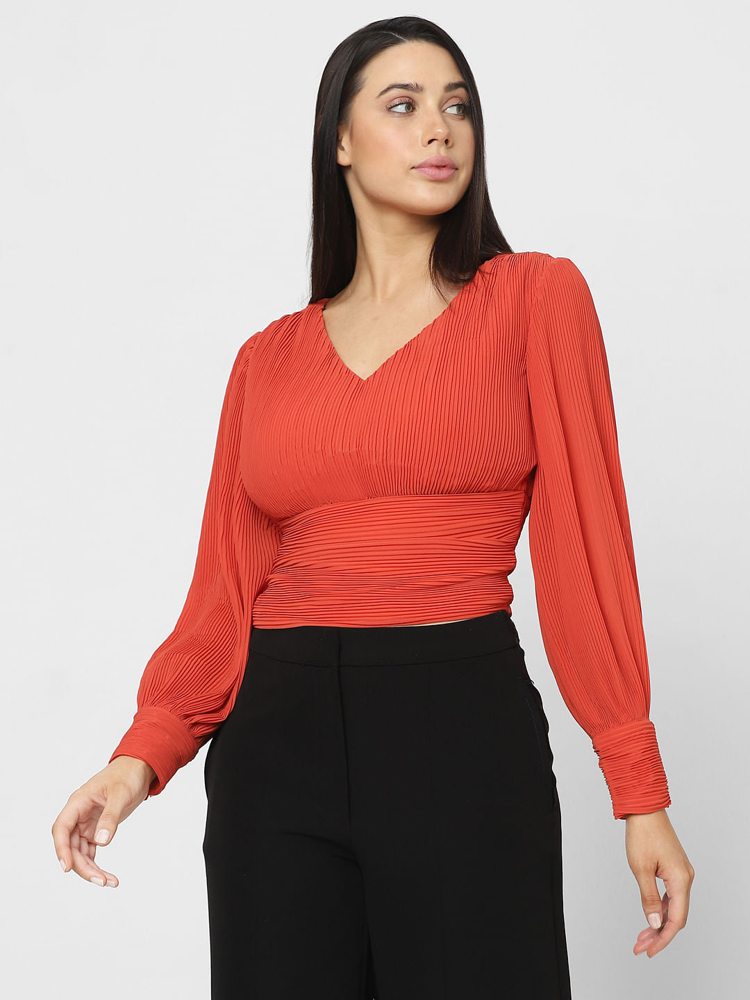 Orange Pleated Top
