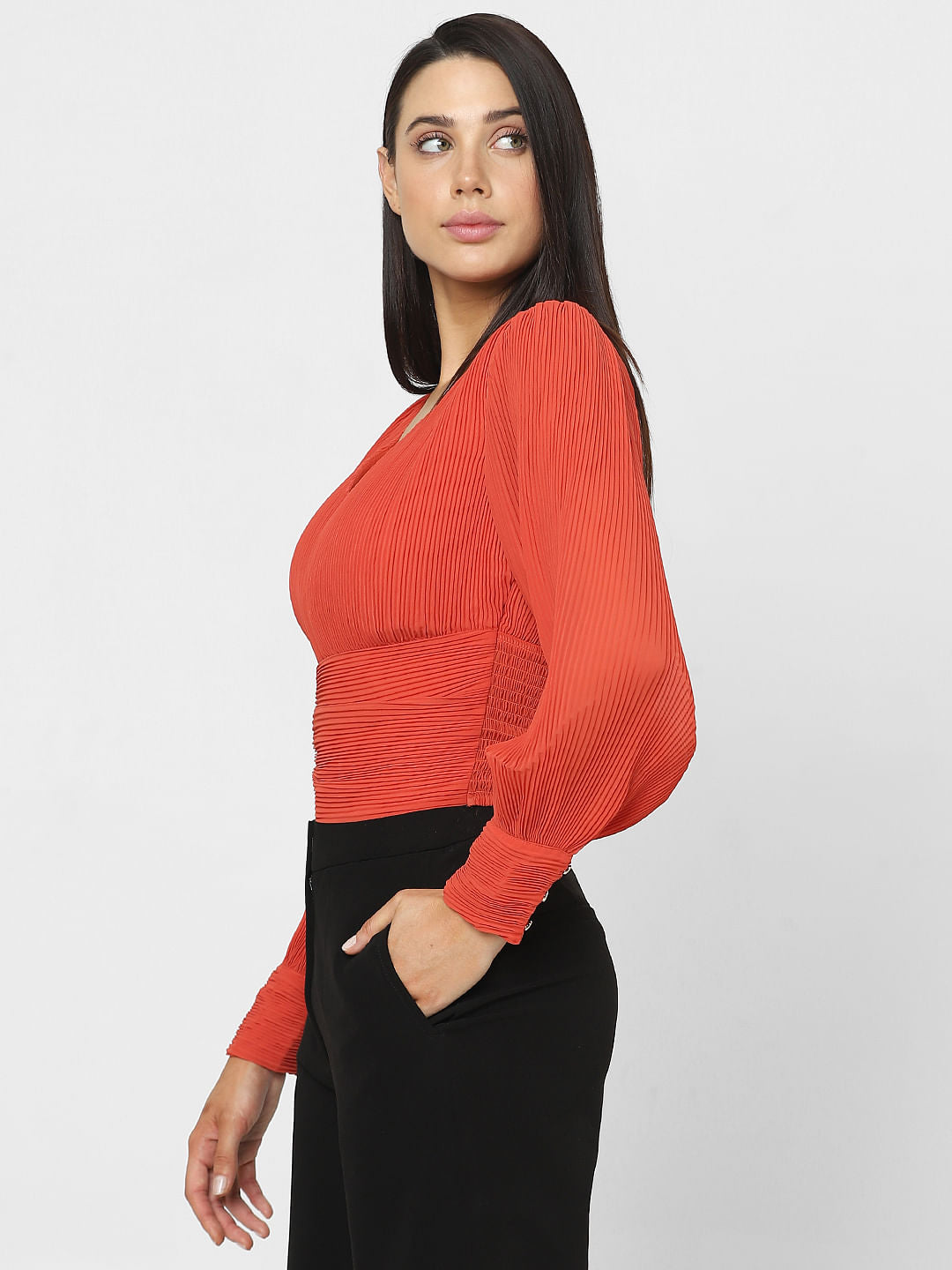 Orange Pleated Top