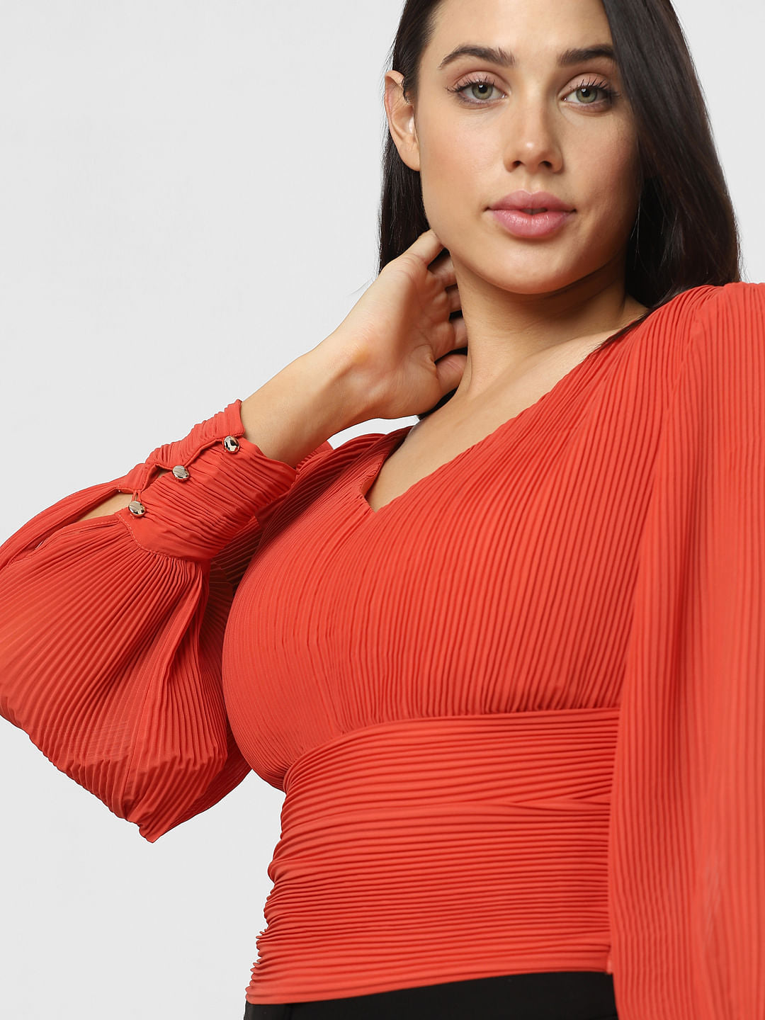 Orange Pleated Top