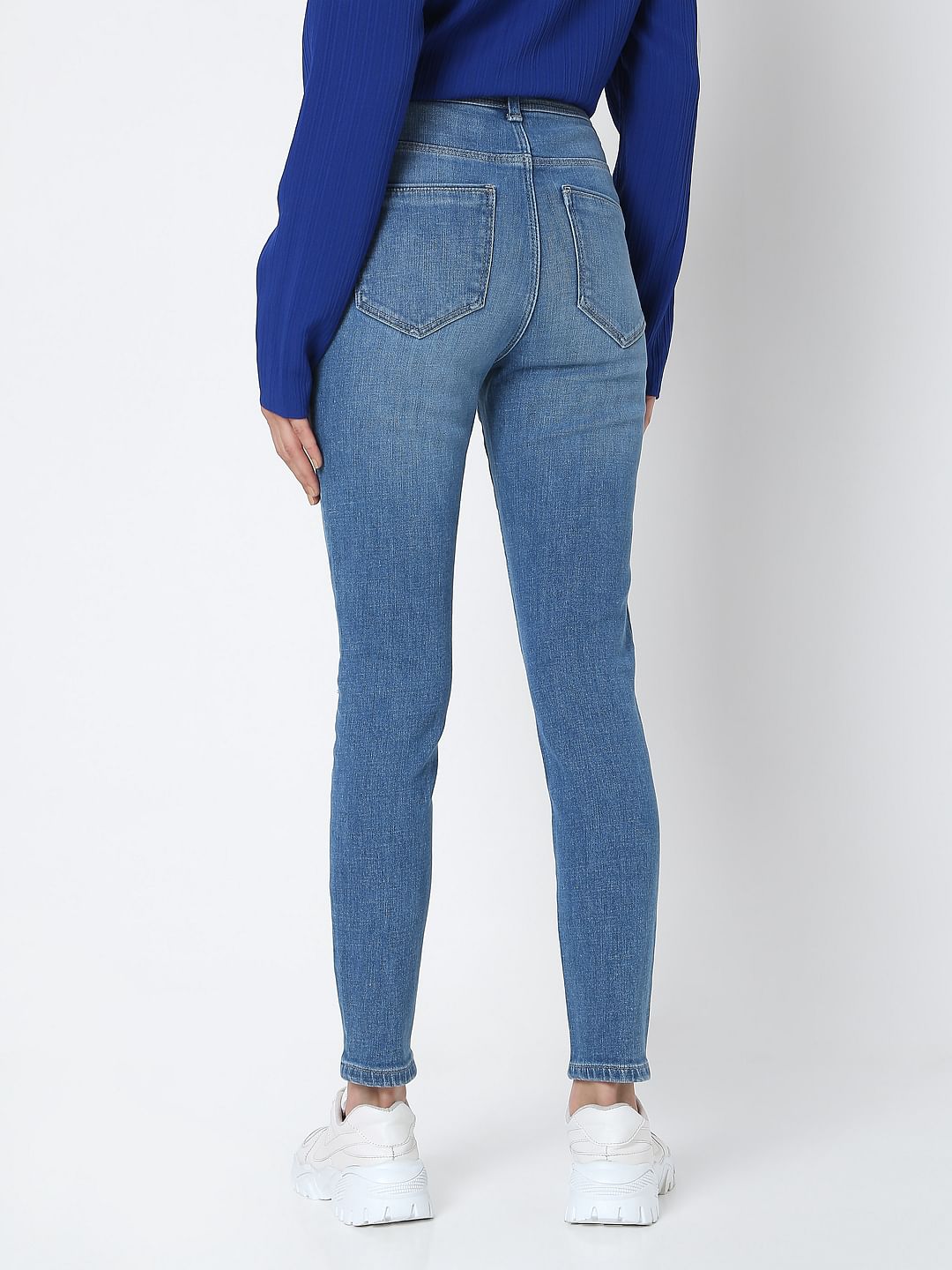 Blue Mid Rise Knee Ripped Wendy Skinny Jeans