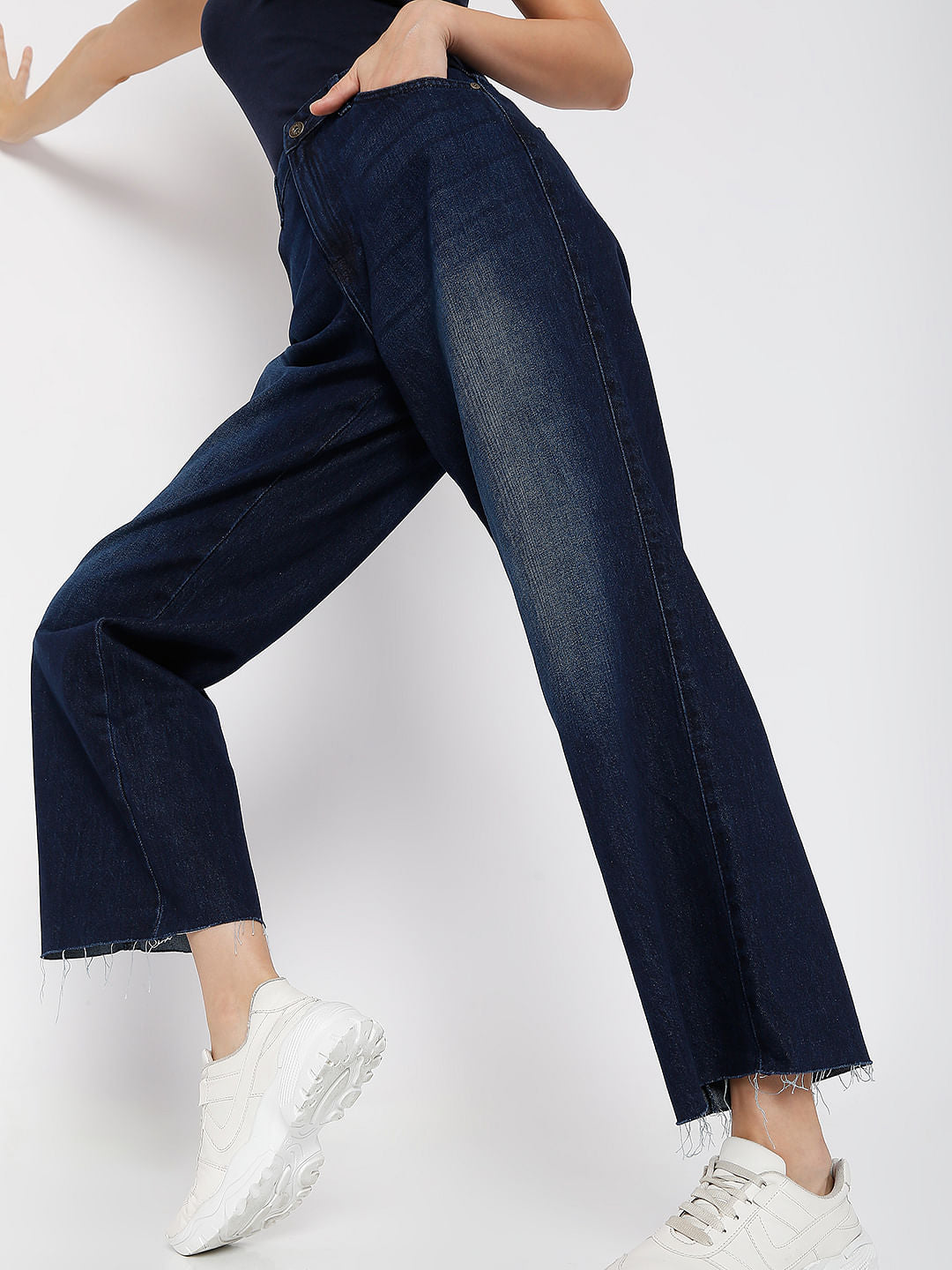 Blue Raw-Edge Zoey Wide-Leg Jeans