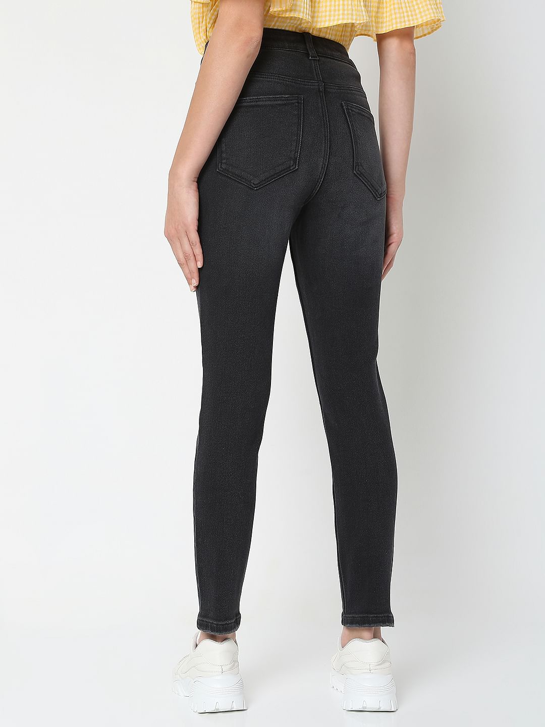 Black Mid Rise Faded Wendy Skinny Jeans