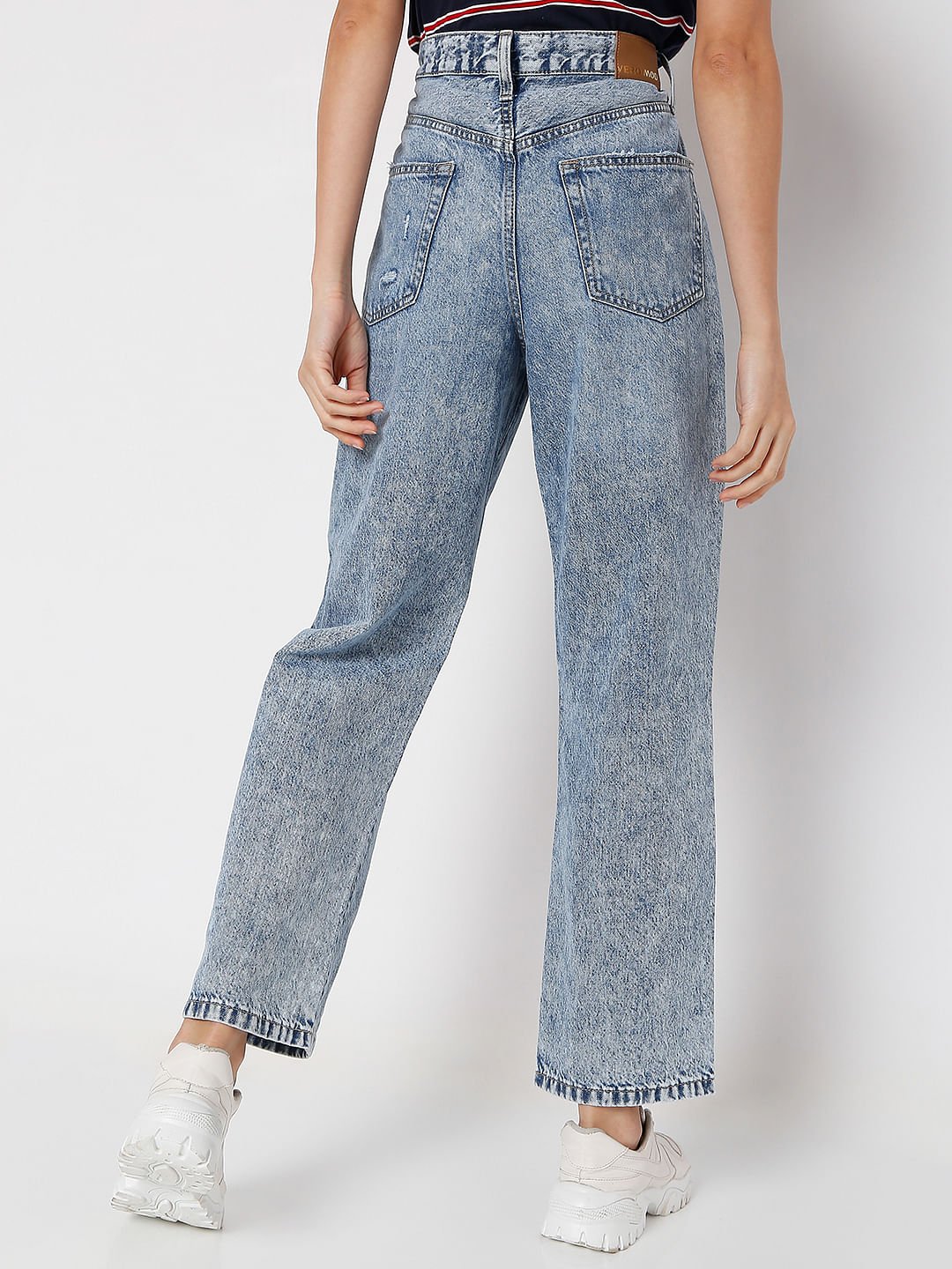 Blue High Rise Washed Boyfriend Jeans