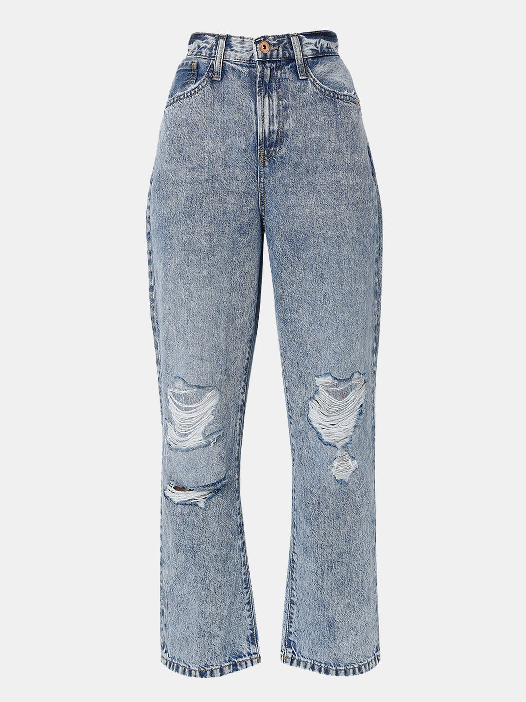 Blue High Rise Washed Boyfriend Jeans