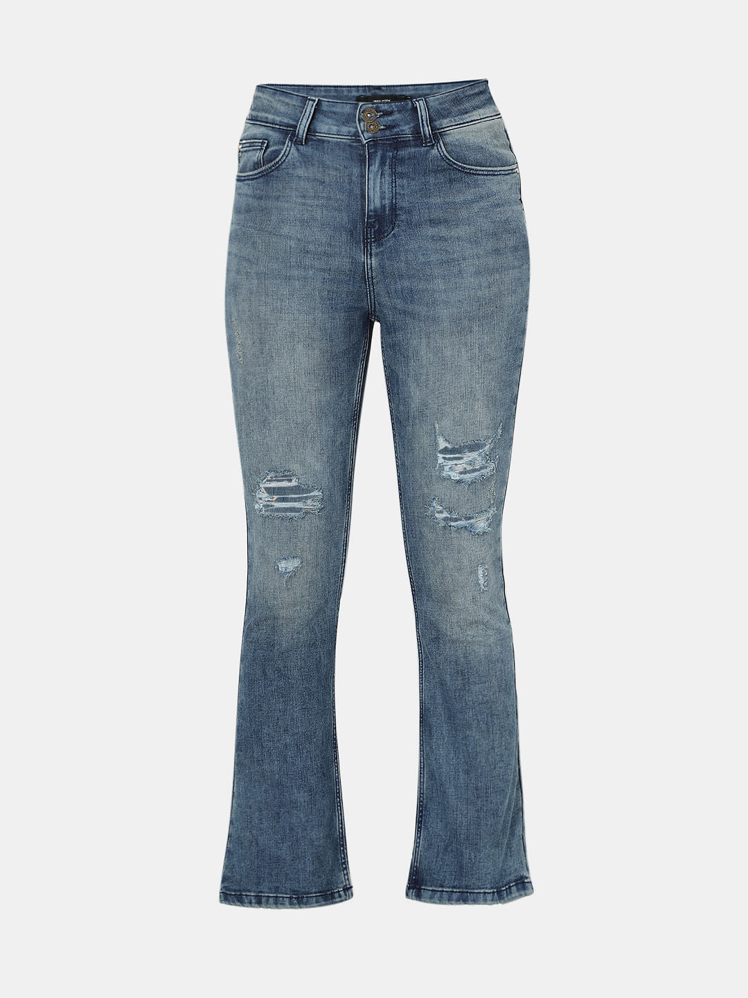 Blue High Rise Distressed Petra Bootcut Jeans