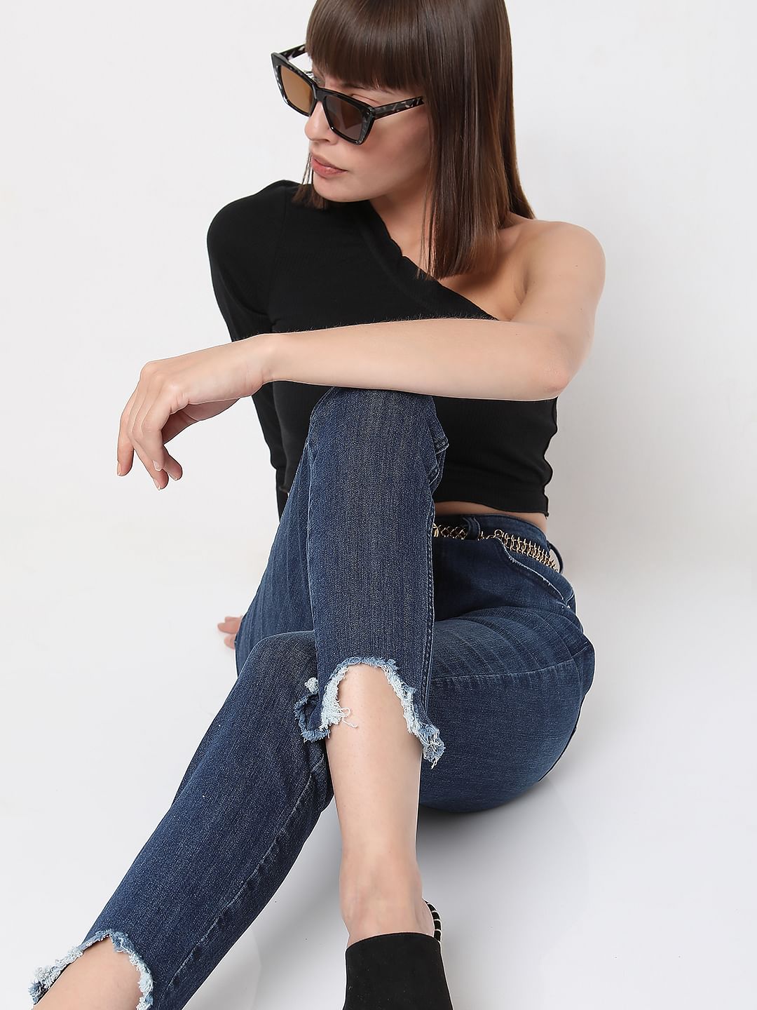 Black High Rise Distressed Wendy Skinny Jeans