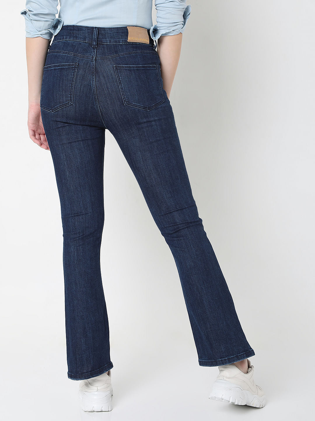 Dark Blue High Rise Distressed Petra Bootcut Jeans