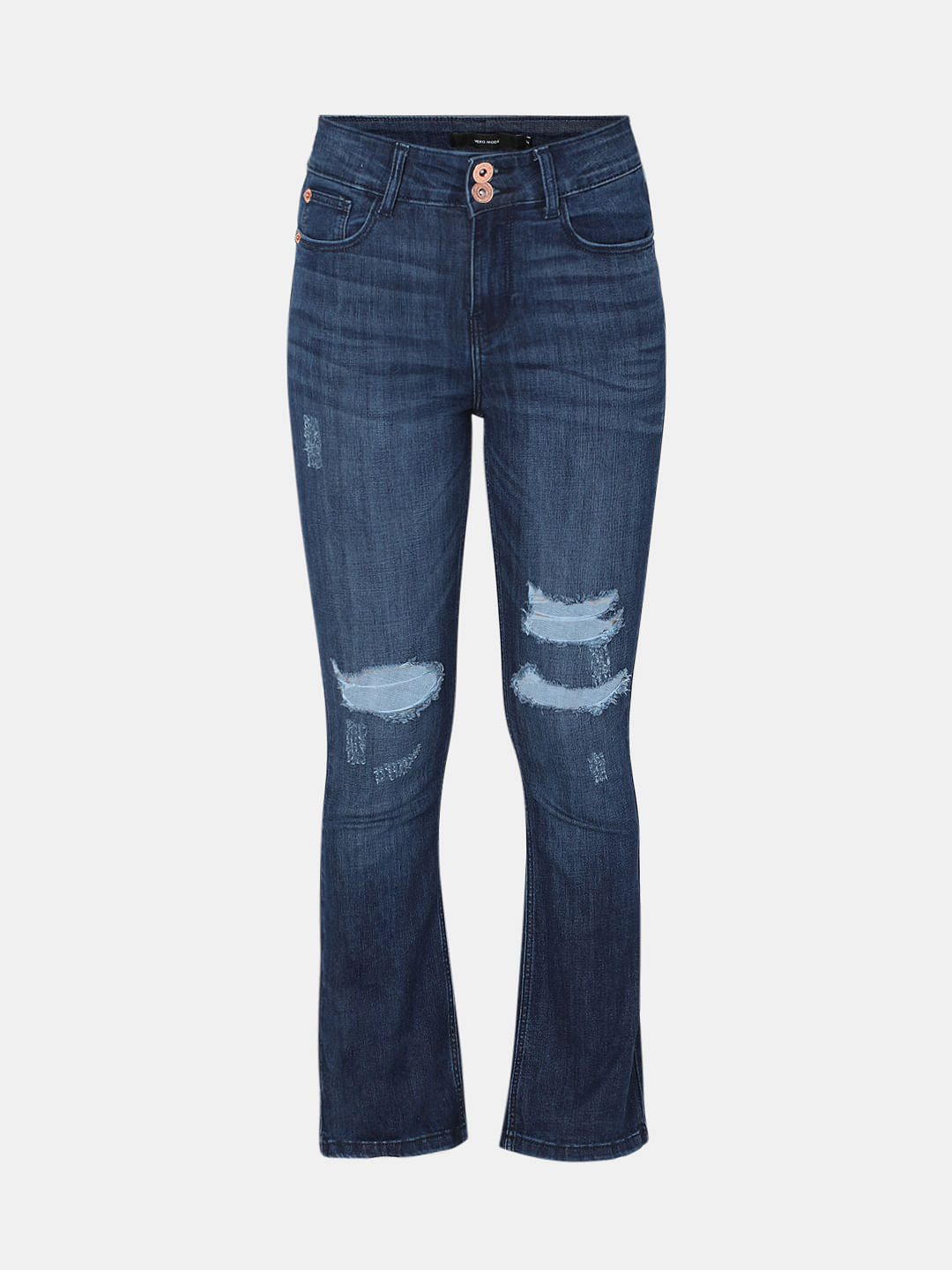 Dark Blue High Rise Distressed Petra Bootcut Jeans