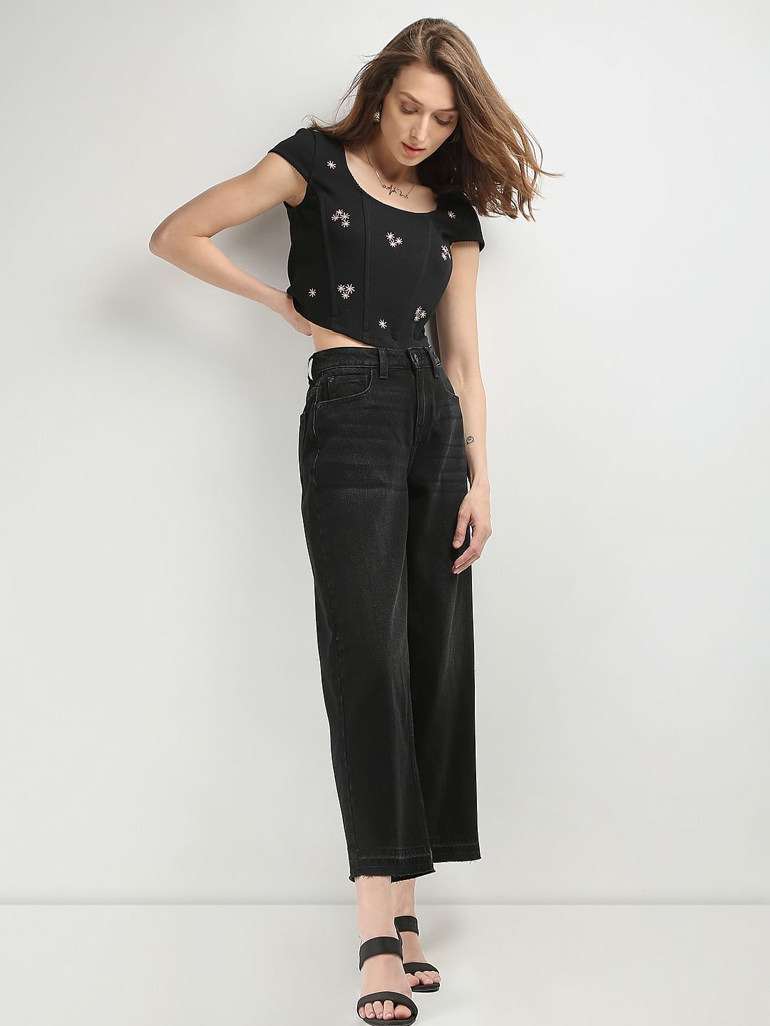 Black High Rise Wide Leg Jeans