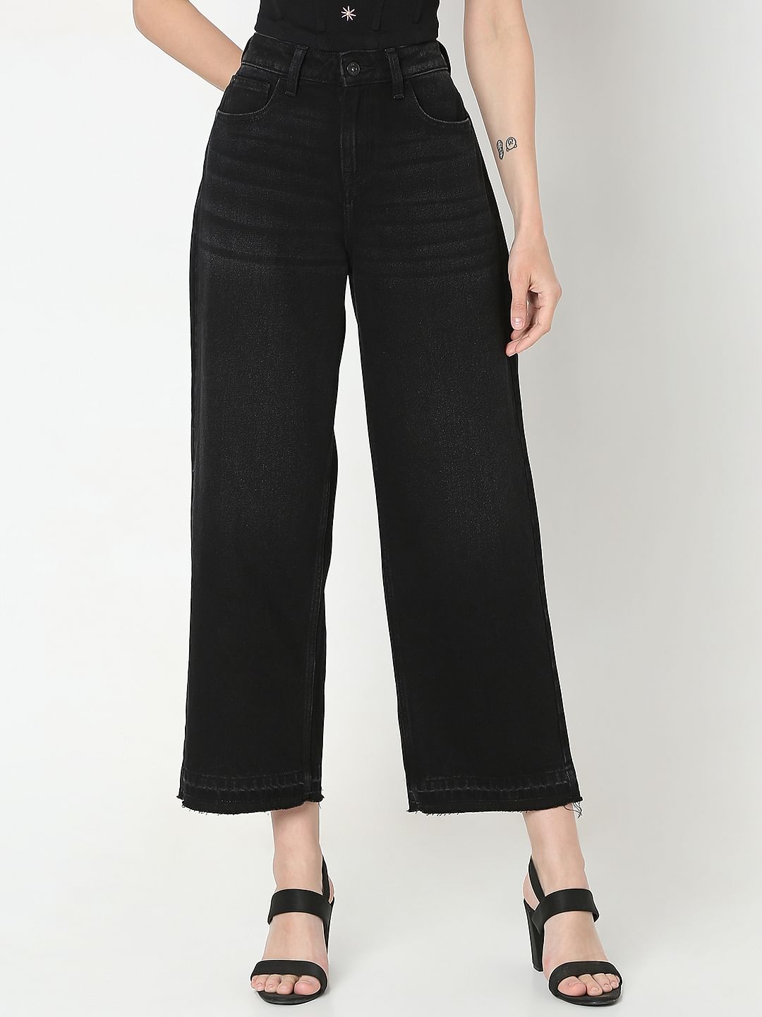 Black High Rise Wide Leg Jeans