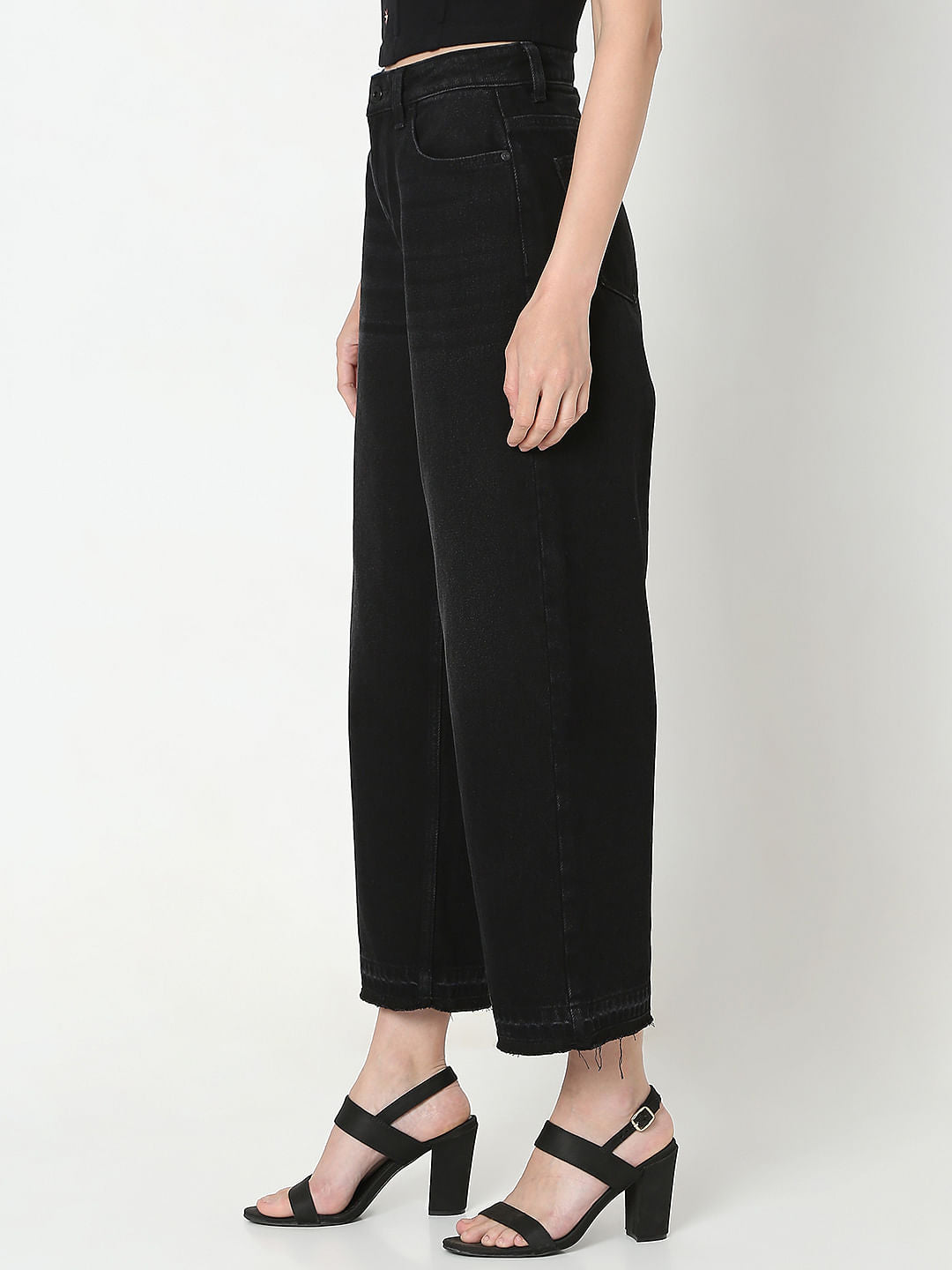 Black High Rise Wide Leg Jeans