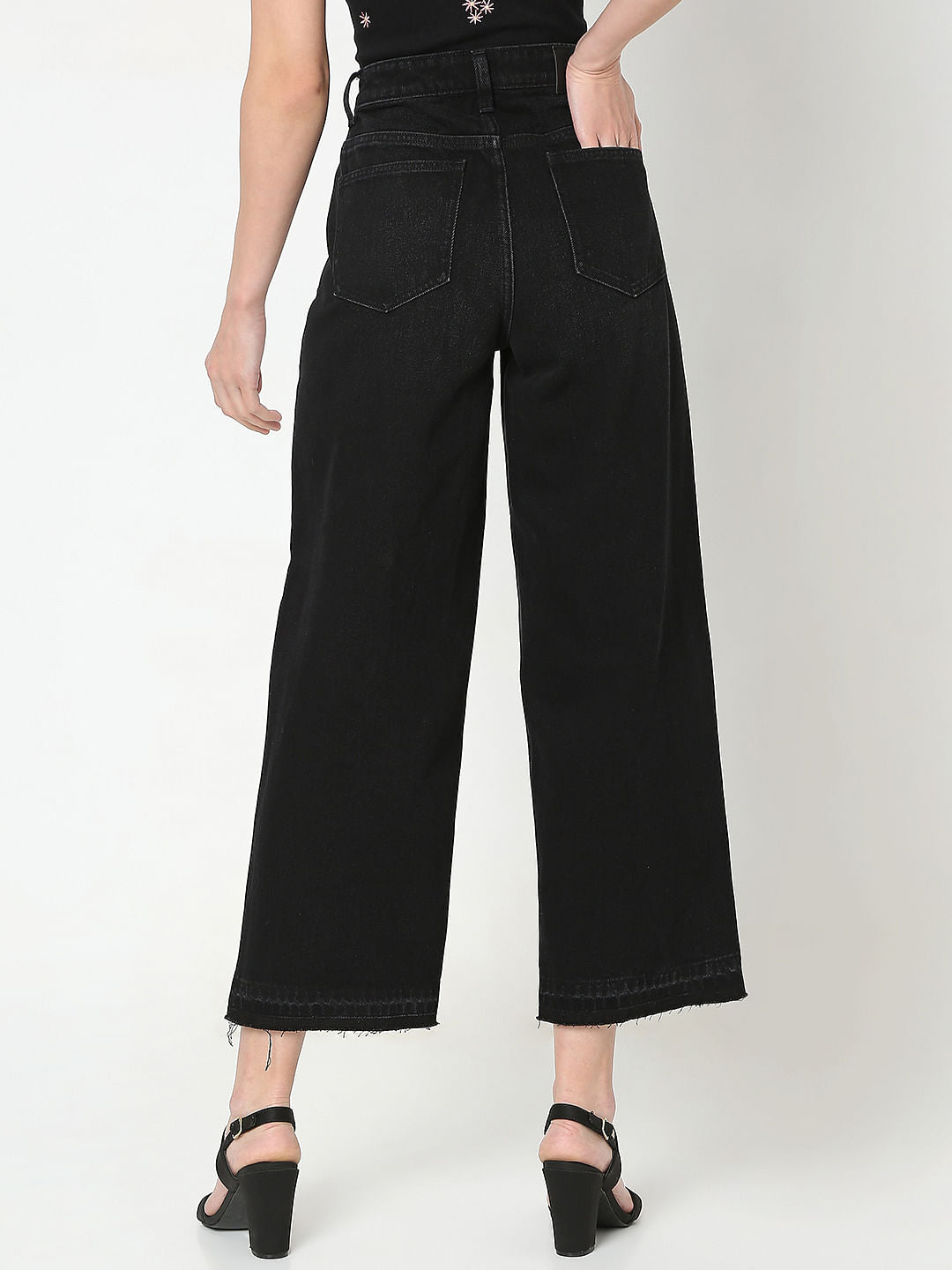 Black High Rise Wide Leg Jeans