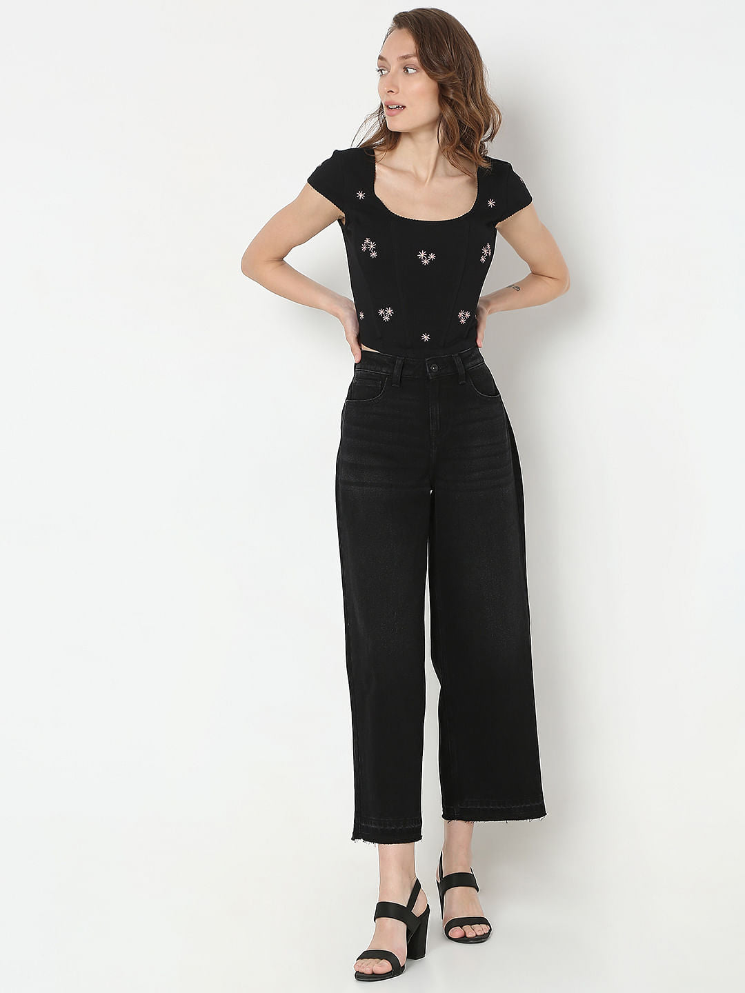 Black High Rise Wide Leg Jeans