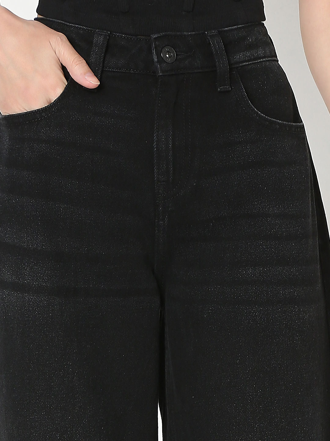 Black High Rise Wide Leg Jeans