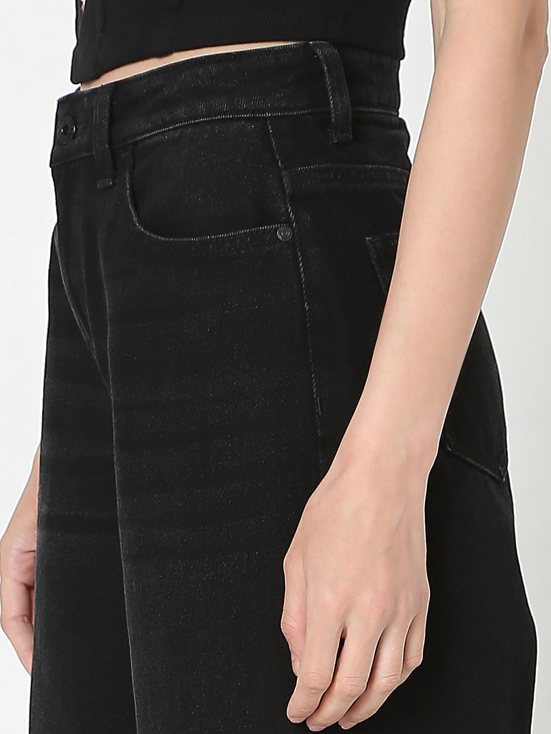 Black High Rise Wide Leg Jeans