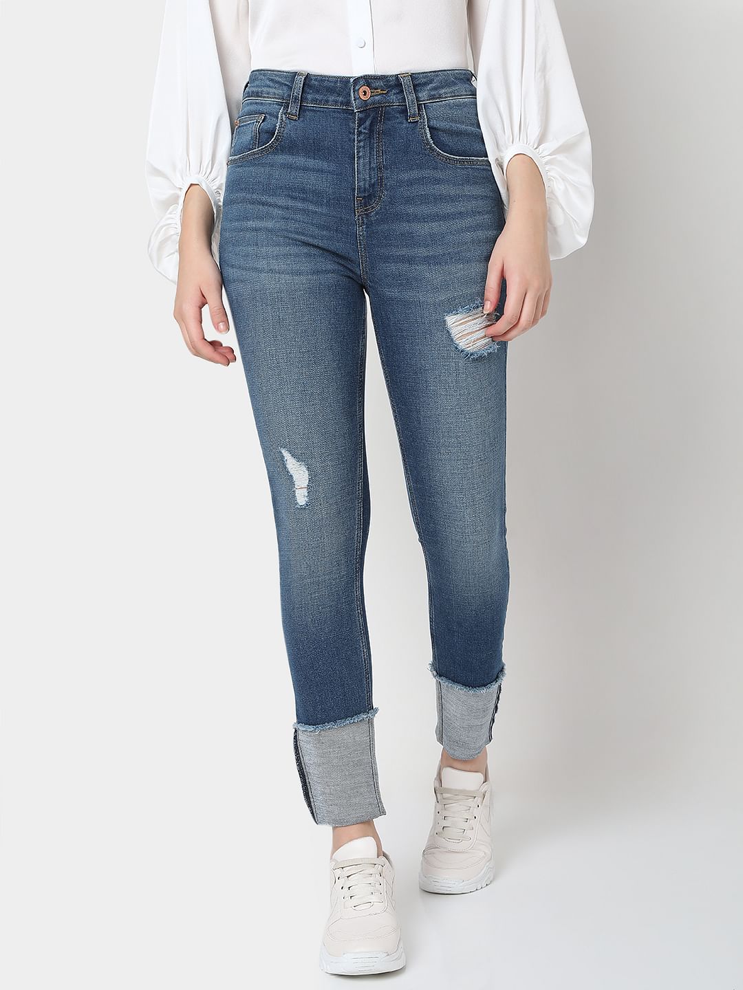 Blue High Rise Distressed Wendy Skinny Jeans