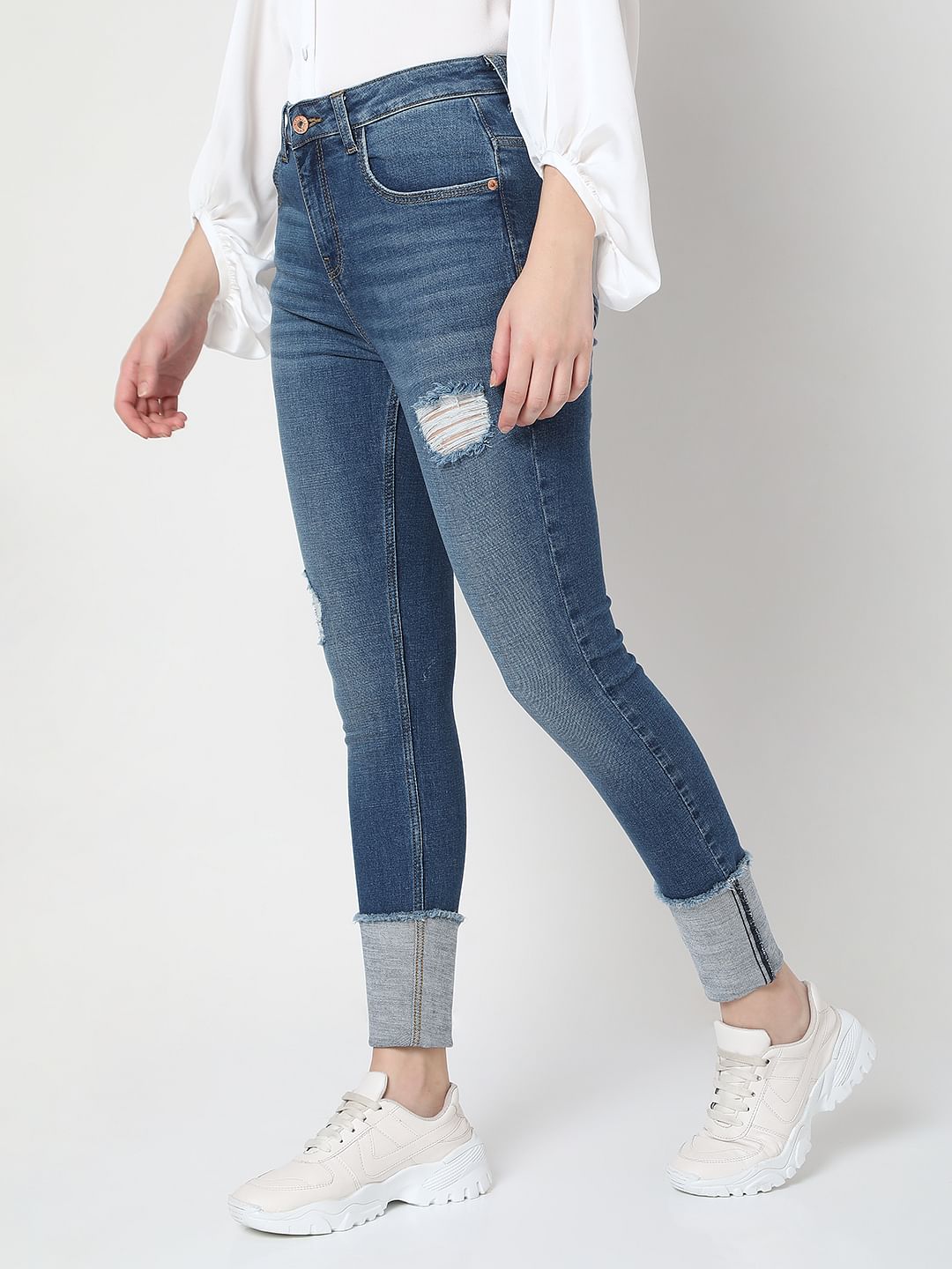 Blue High Rise Distressed Wendy Skinny Jeans