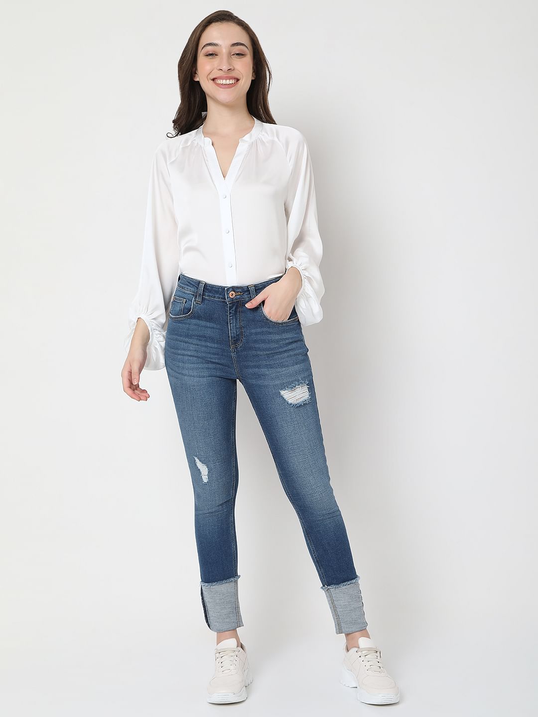 Blue High Rise Distressed Wendy Skinny Jeans