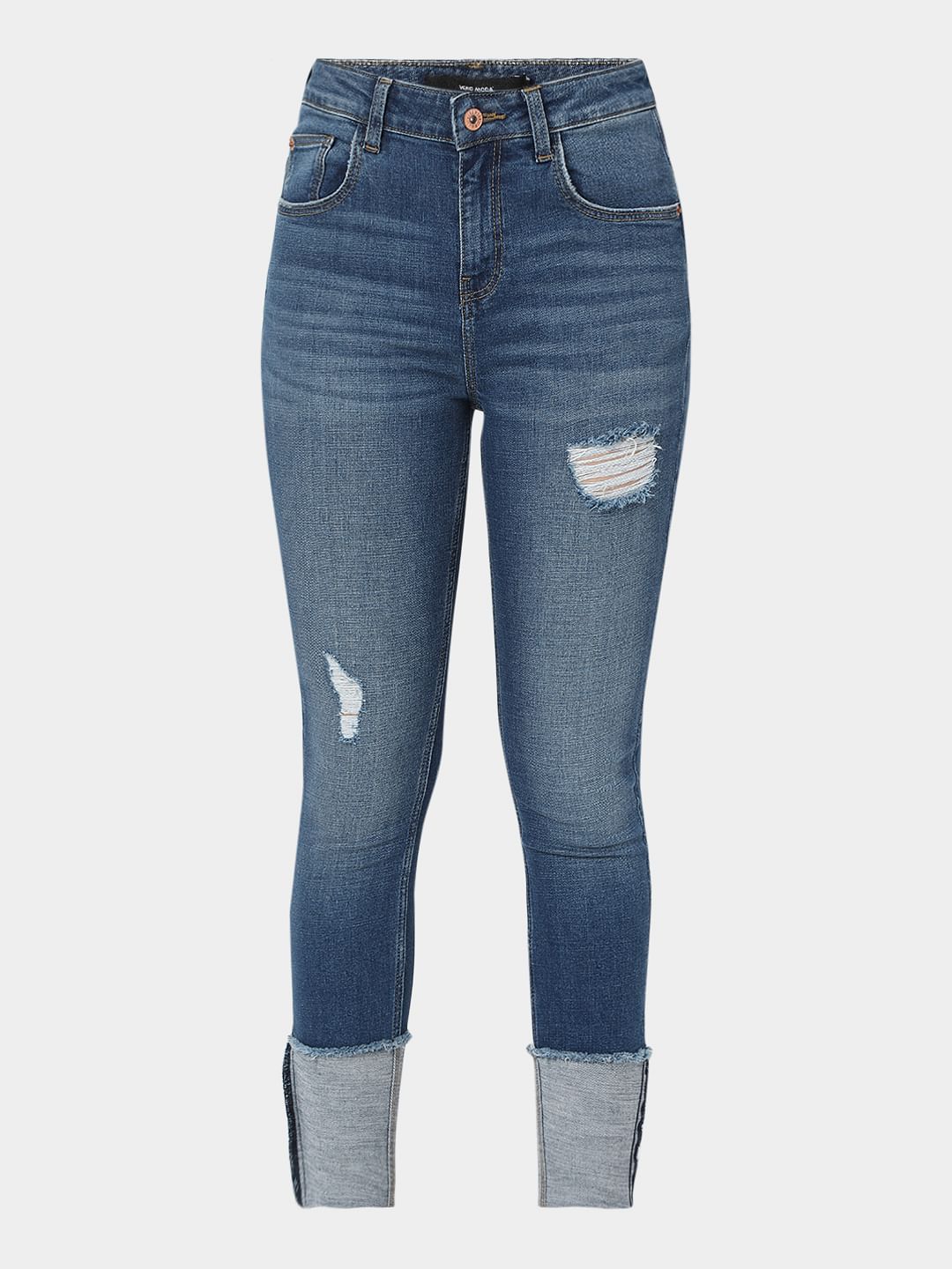 Blue High Rise Distressed Wendy Skinny Jeans