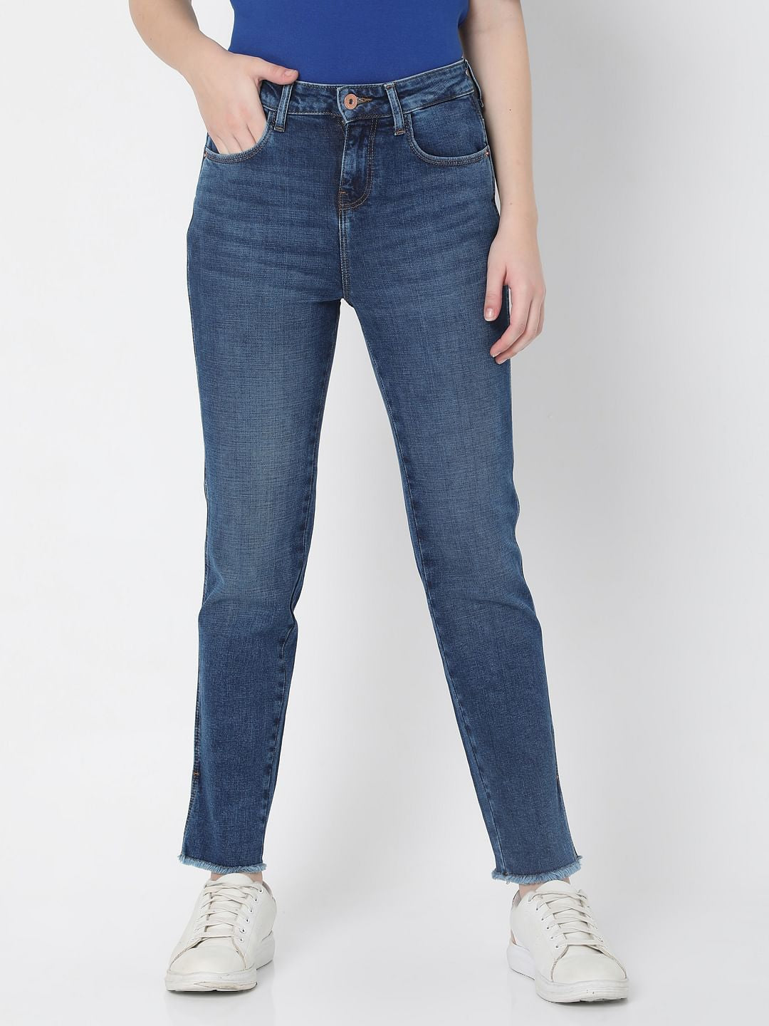 Blue High Rise Jade Straight Fit Jeans