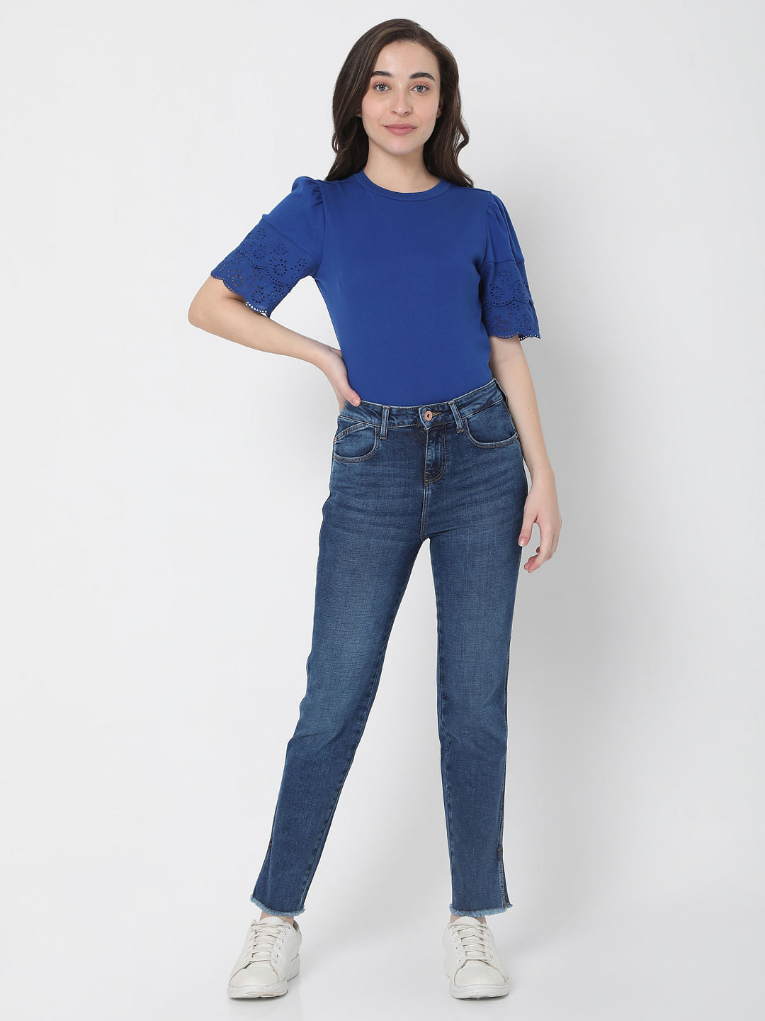 Blue High Rise Jade Straight Fit Jeans