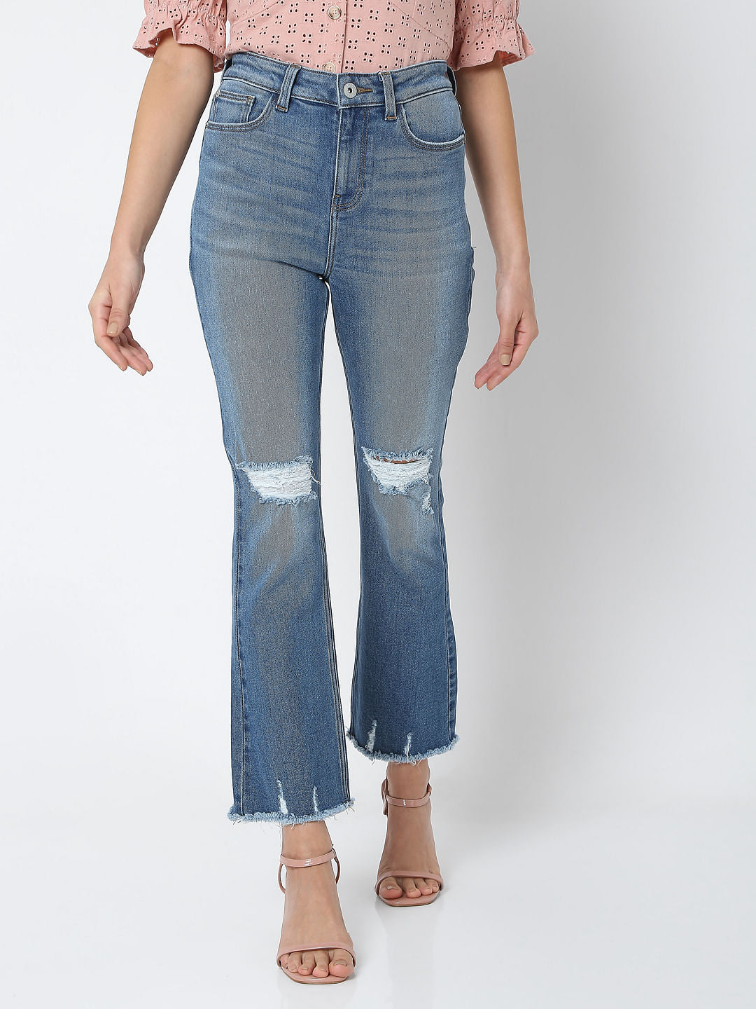 Light Blue High Rise Ripped Petra Bootcut Jeans