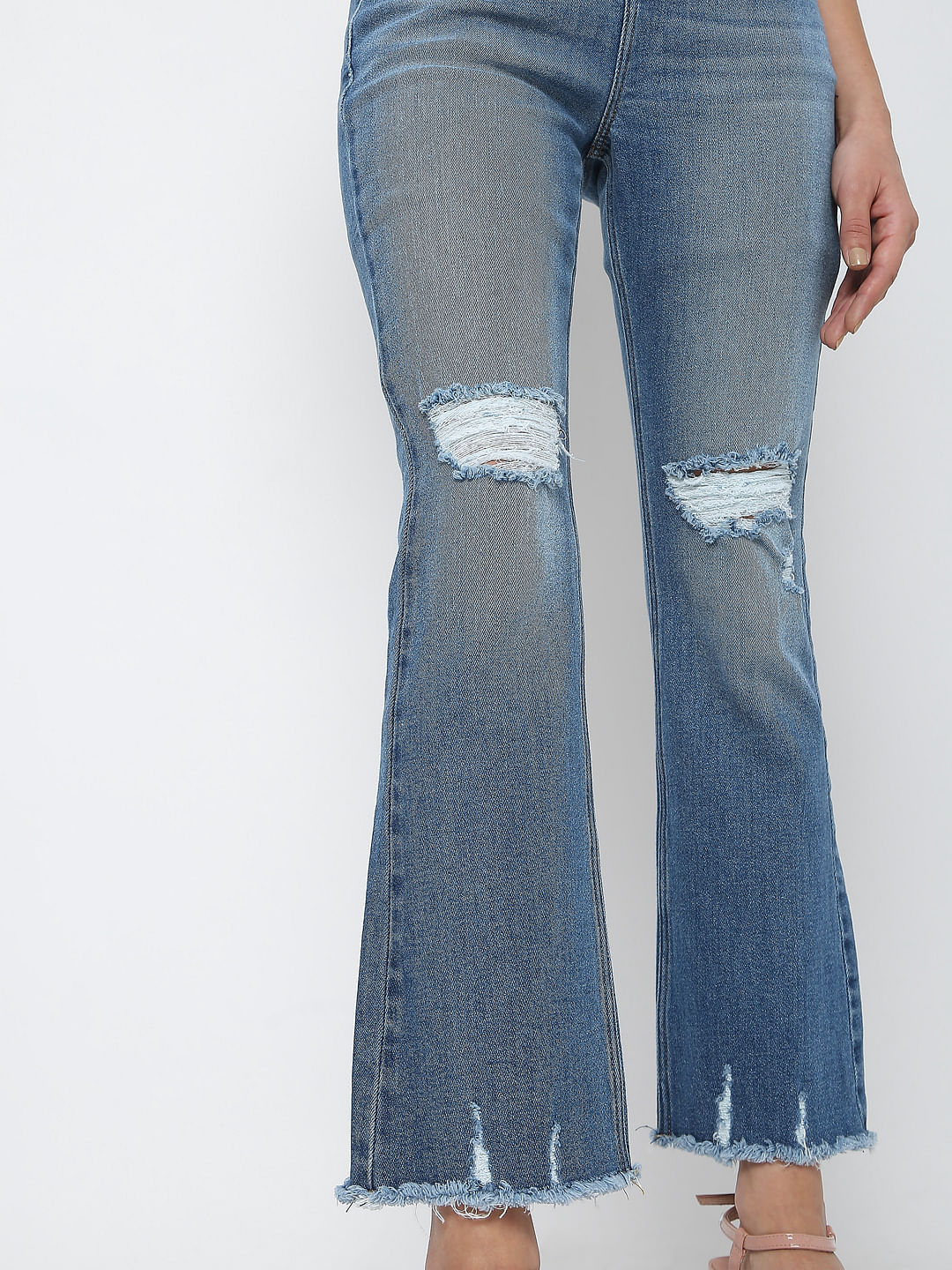 Light Blue High Rise Ripped Petra Bootcut Jeans