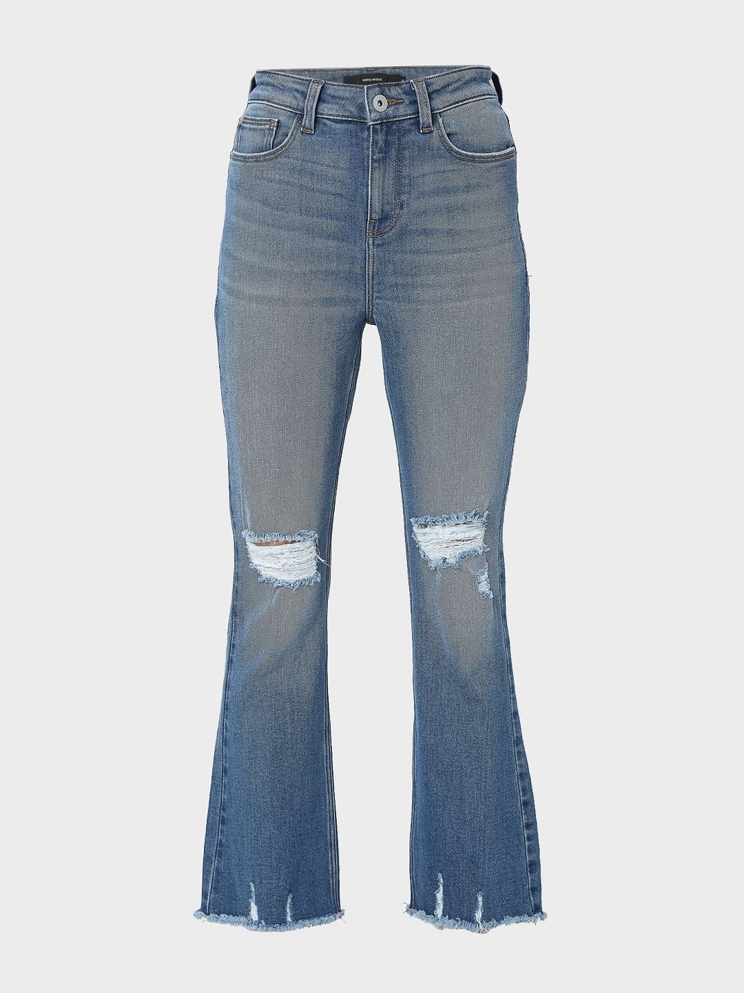 Light Blue High Rise Ripped Petra Bootcut Jeans