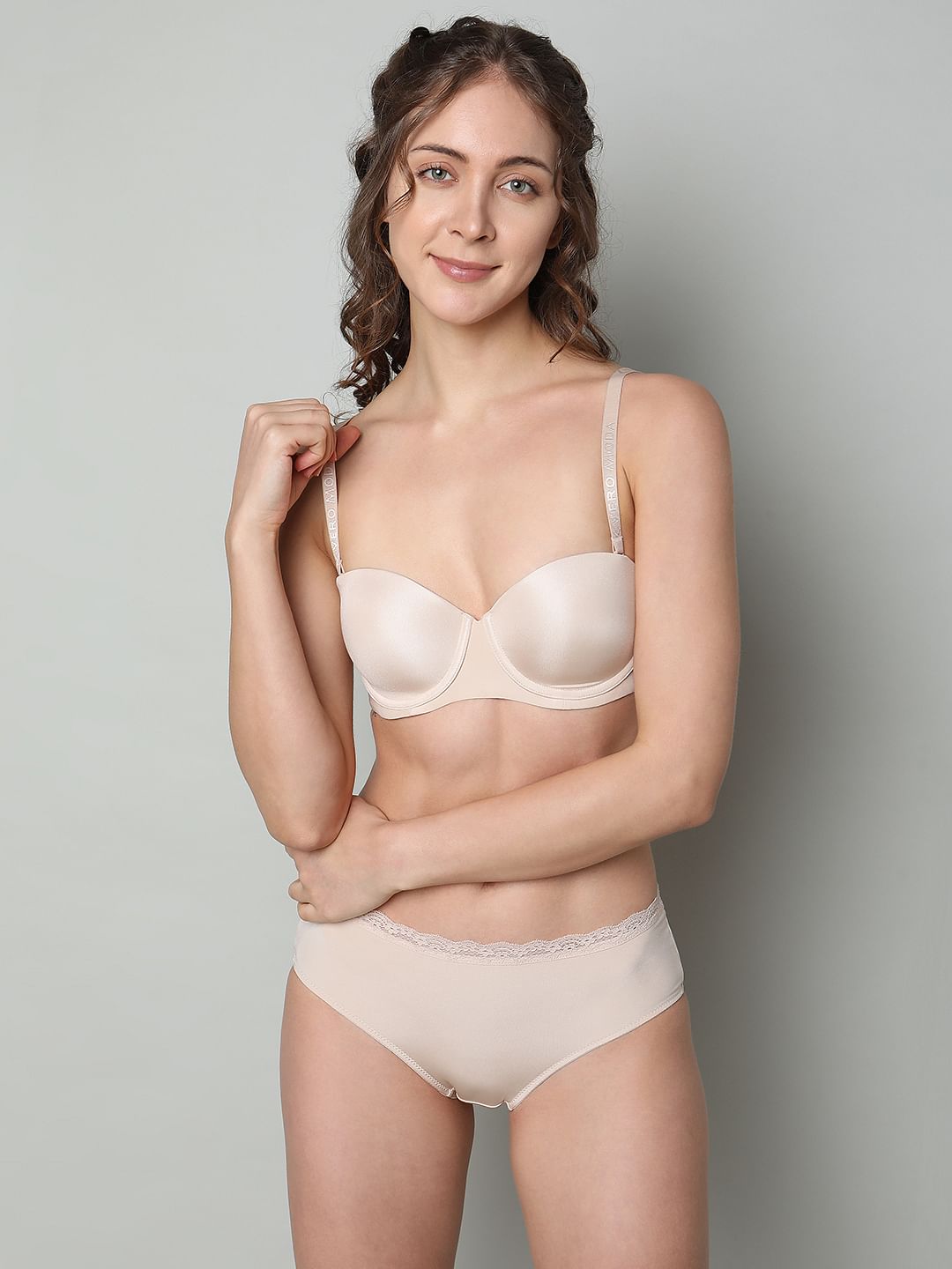 Beige Lightly Lined Strapless Bra