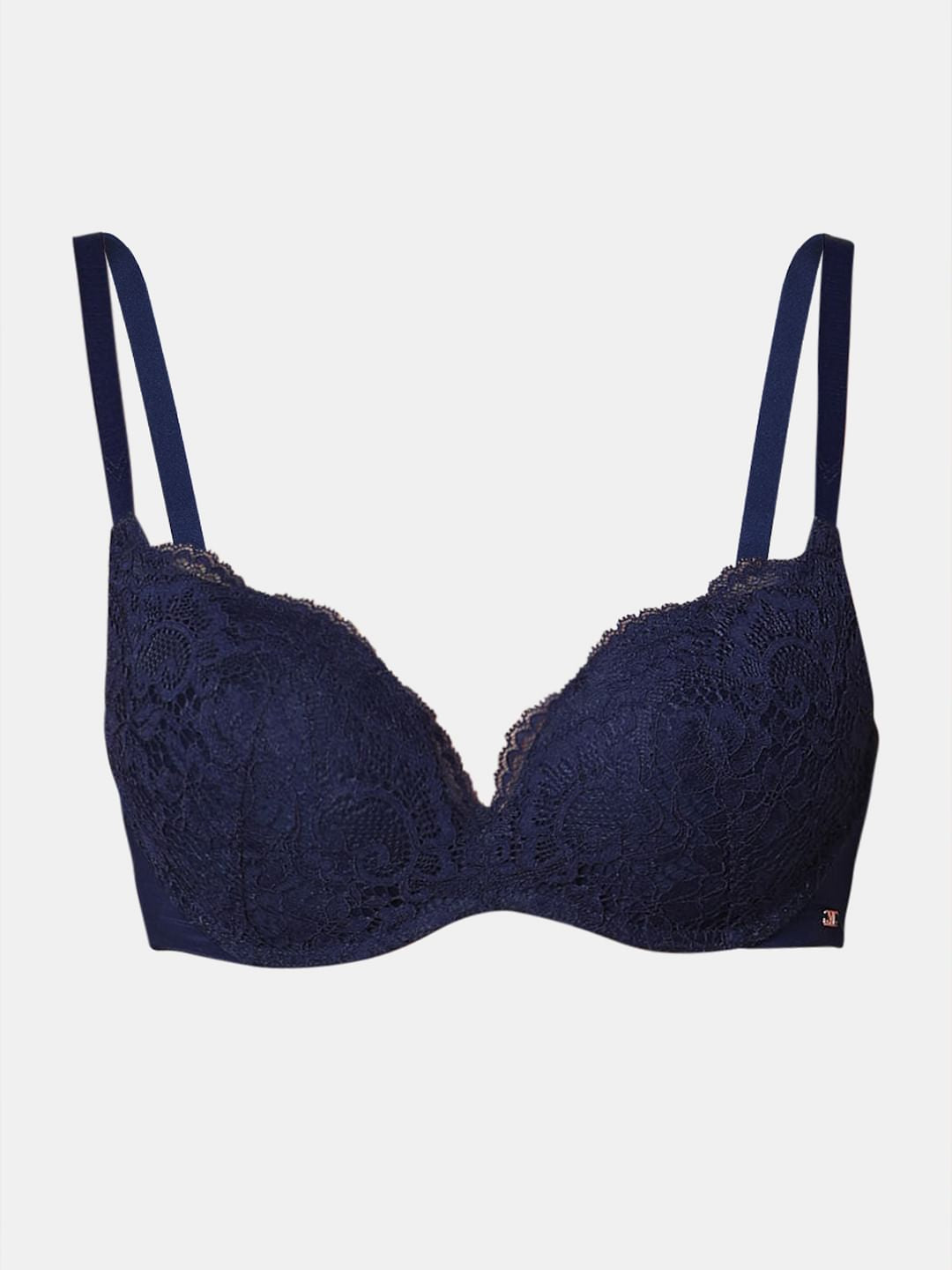 Blue Lace Padded Semi Coverage Push-Up Bra