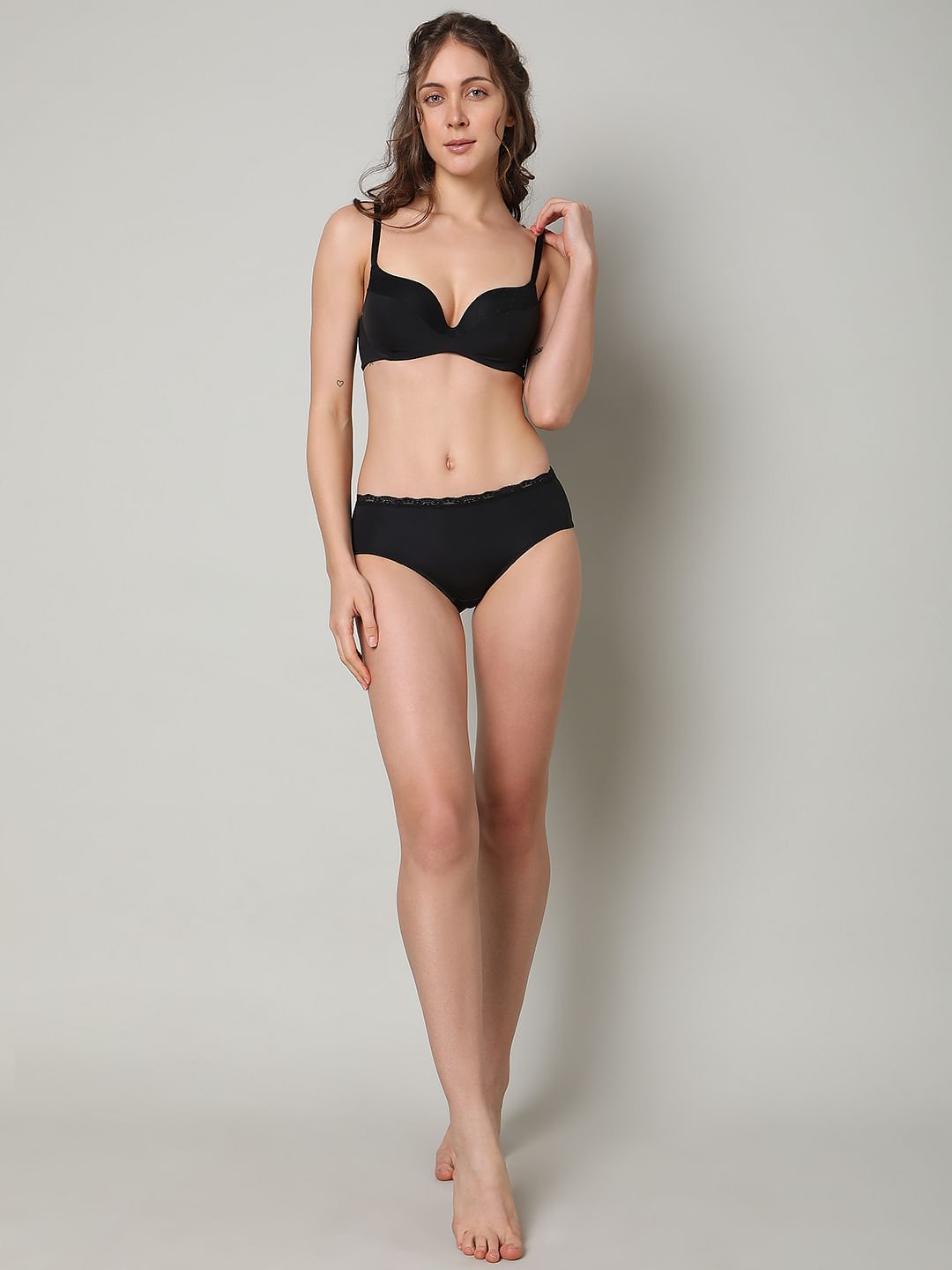 Black Padded Semi Coverage Push-Up Bra