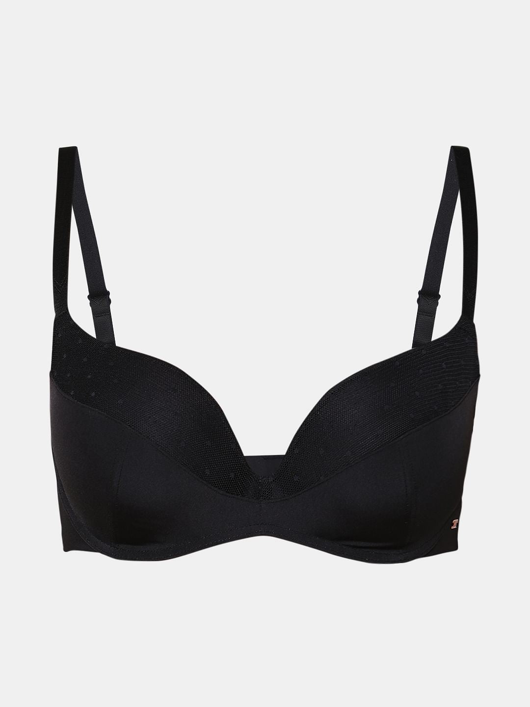 Black Padded Semi Coverage Push-Up Bra