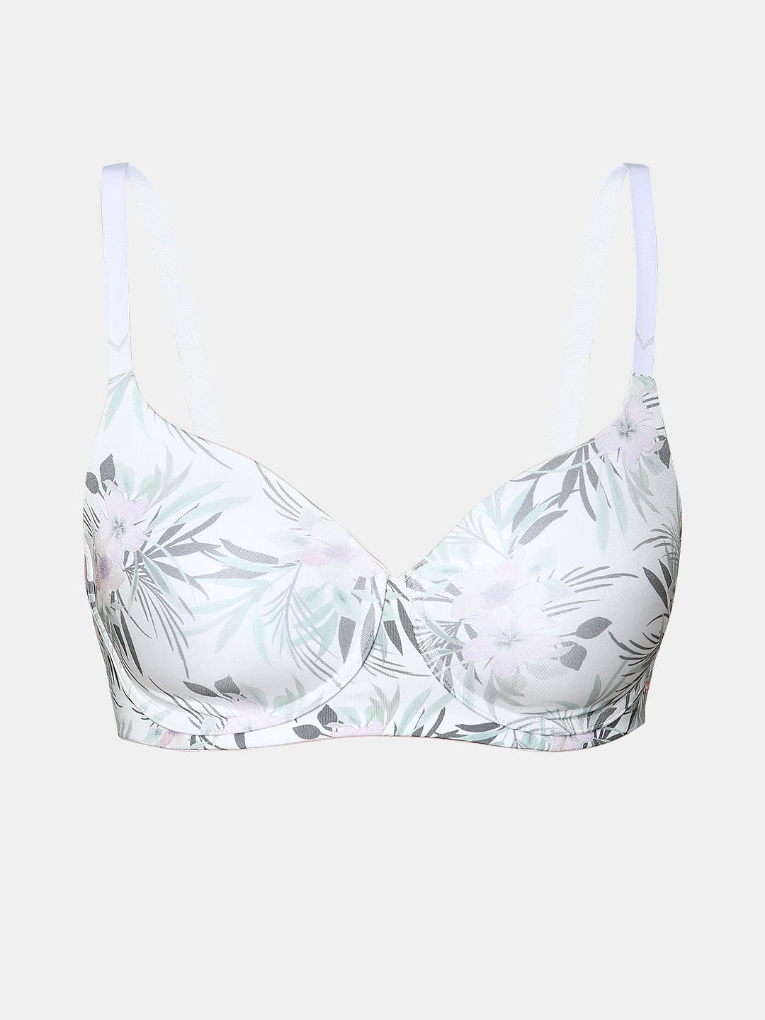 White Printed Non-Wired Padded T-Shirt Bra