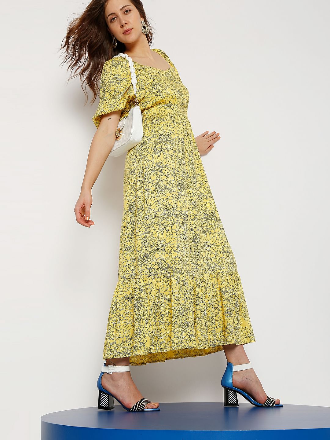 Yellow Floral Print Maxi Dress