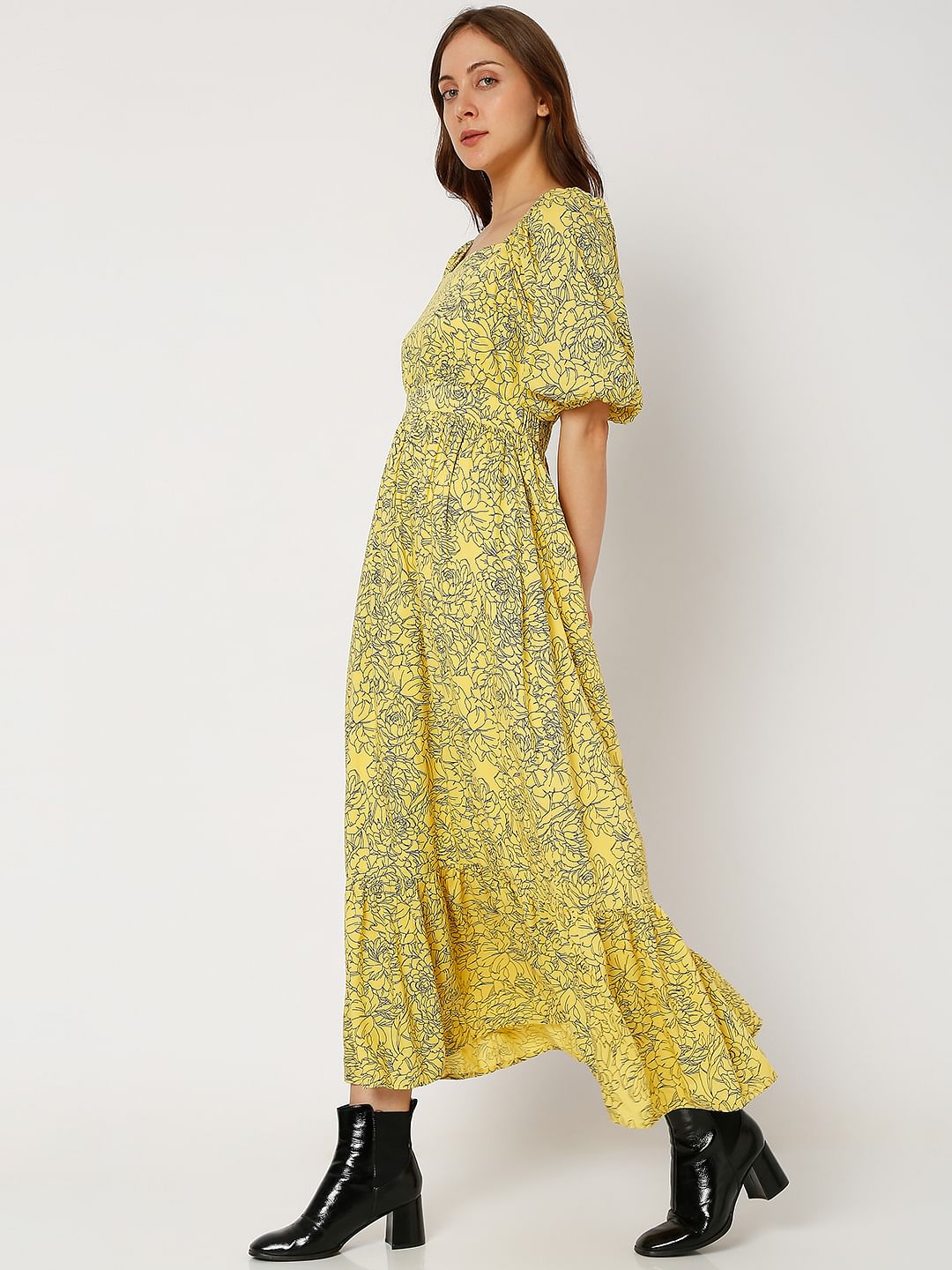 Yellow Floral Print Maxi Dress