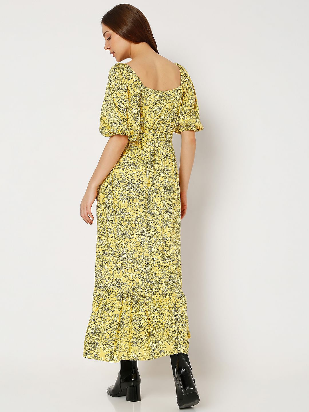 Yellow Floral Print Maxi Dress