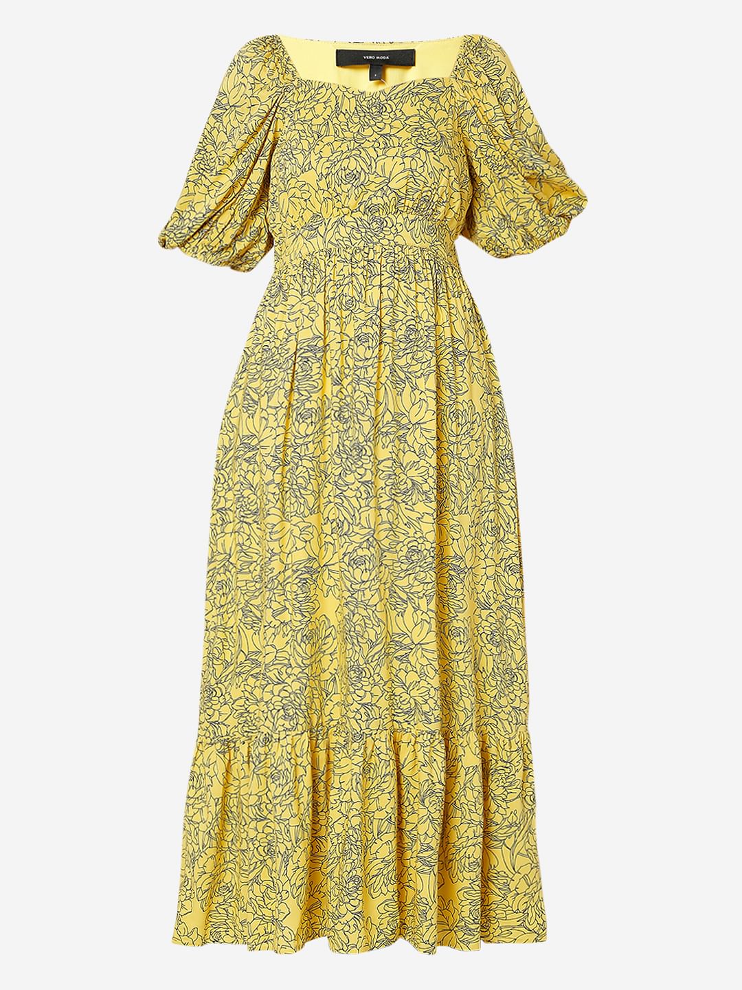 Yellow Floral Print Maxi Dress
