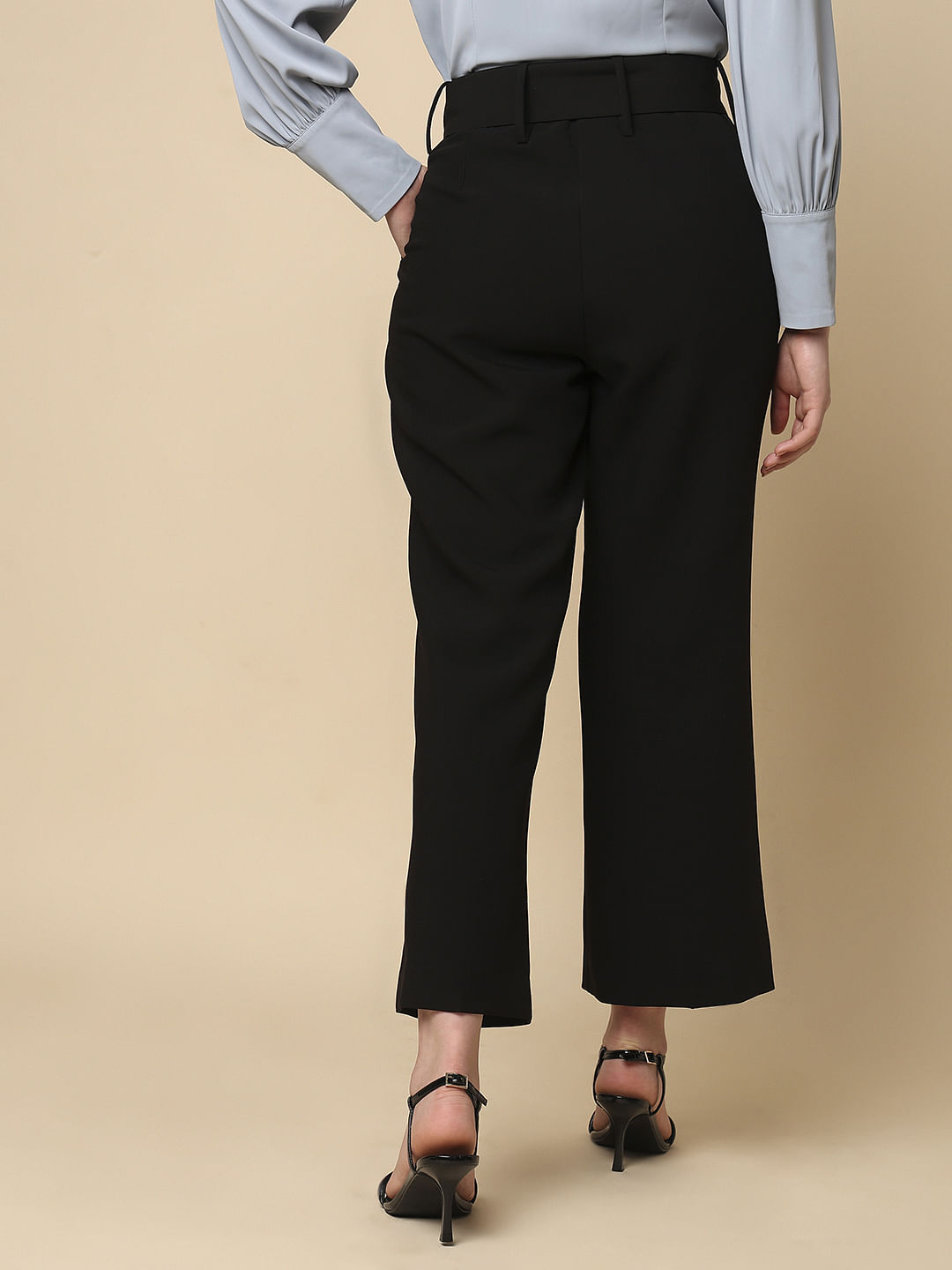 Black High Rise Belted Pants