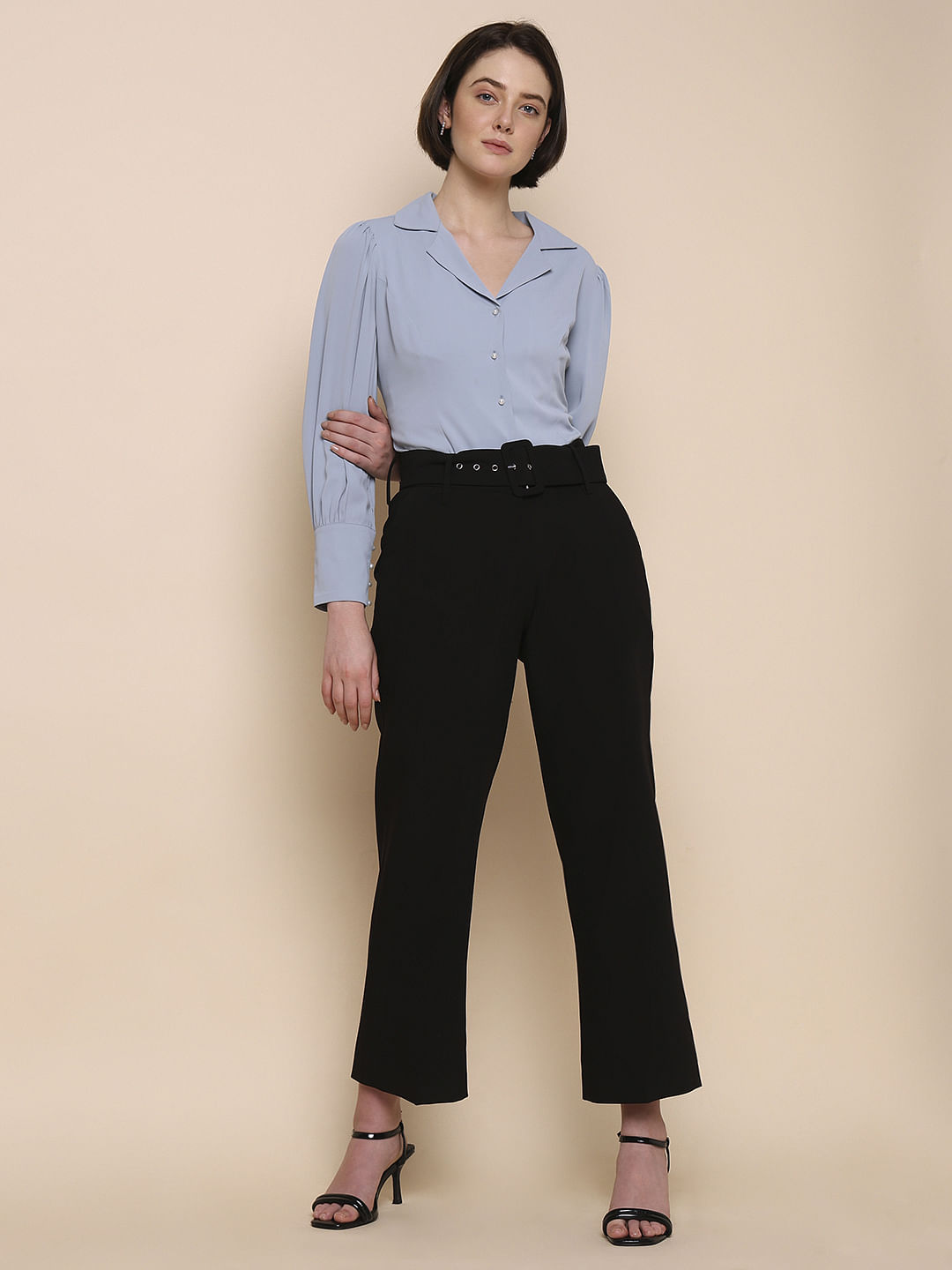 Black High Rise Belted Pants