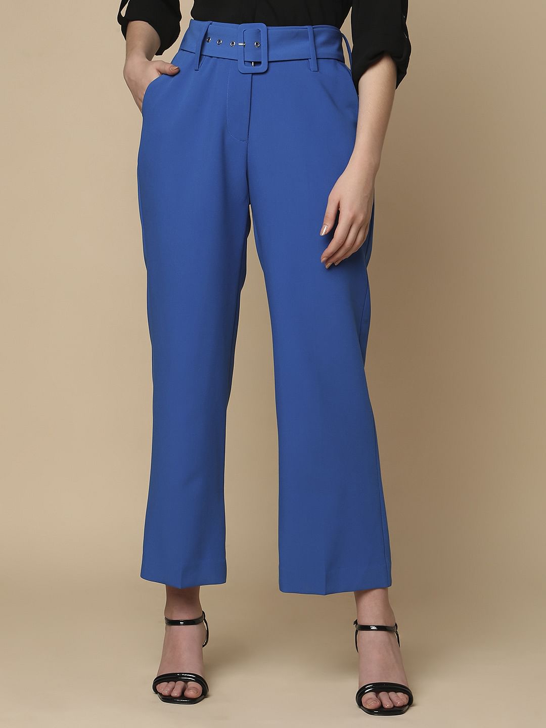 Blue High Rise Belted Pants