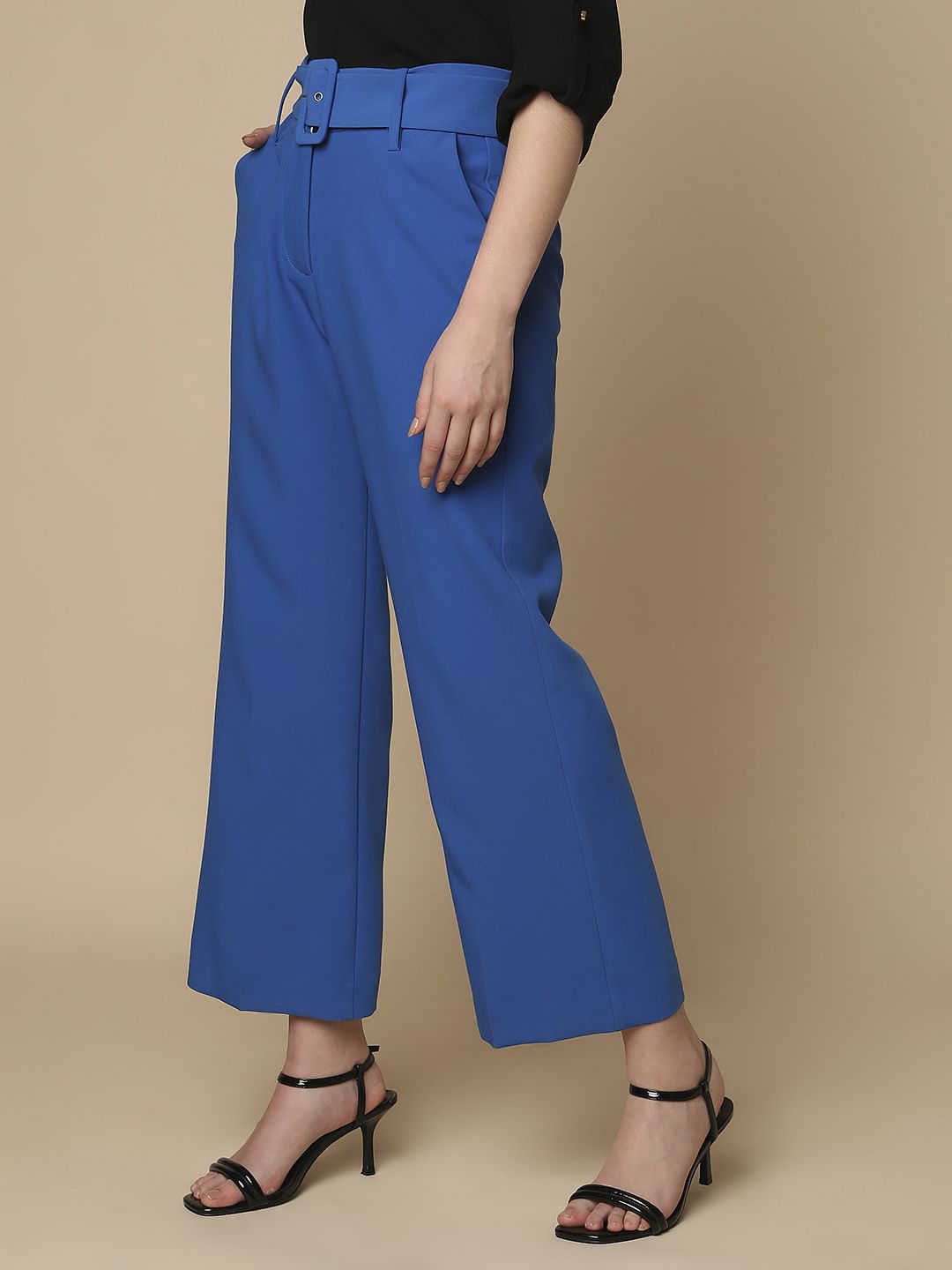 Blue High Rise Belted Pants