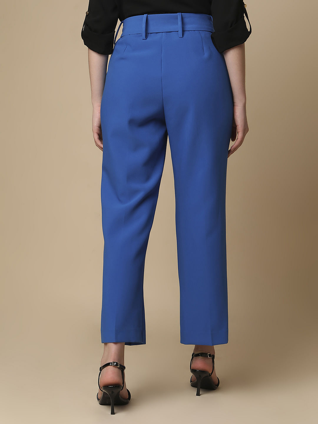 Blue High Rise Belted Pants