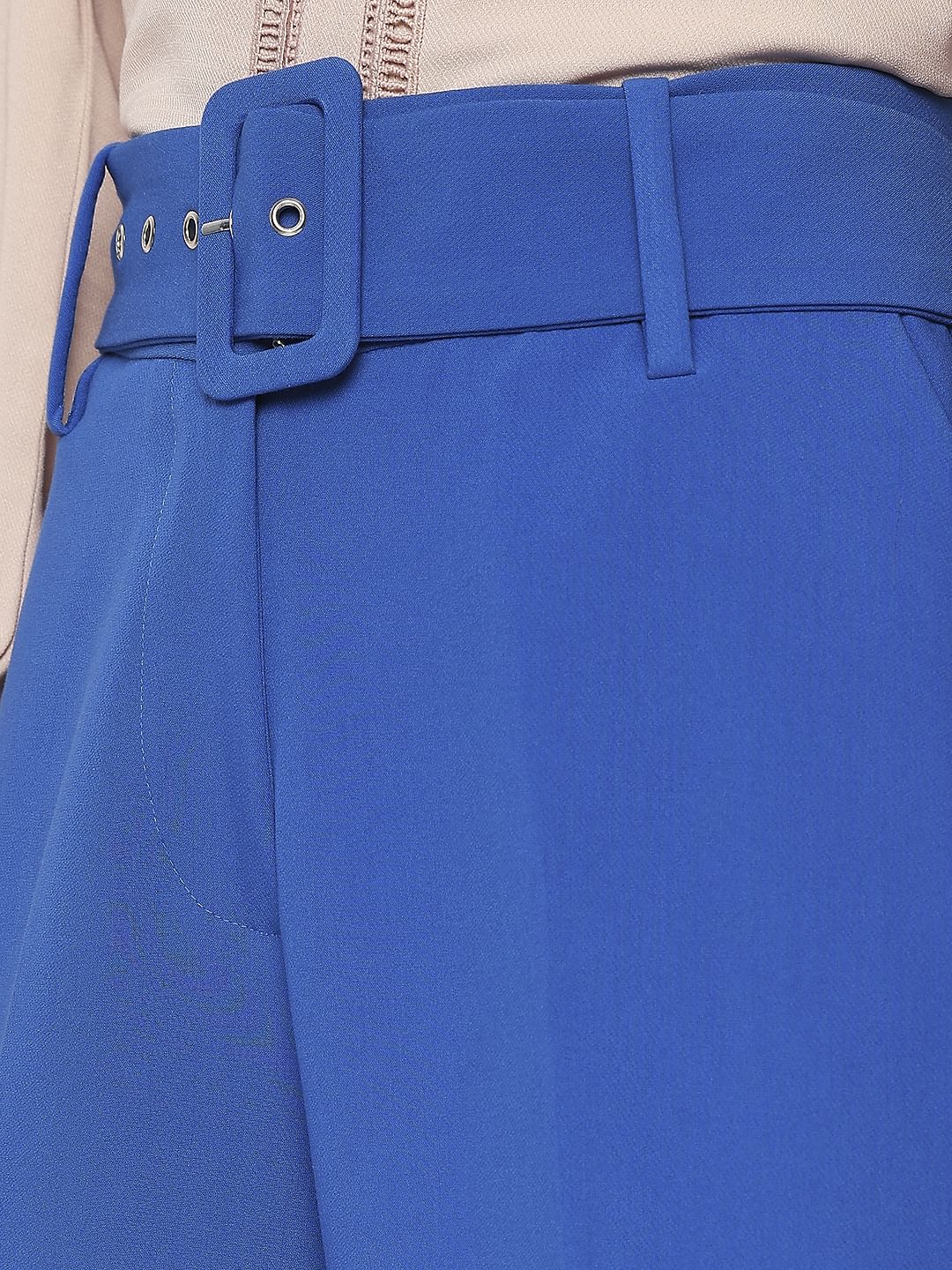Blue High Rise Belted Pants